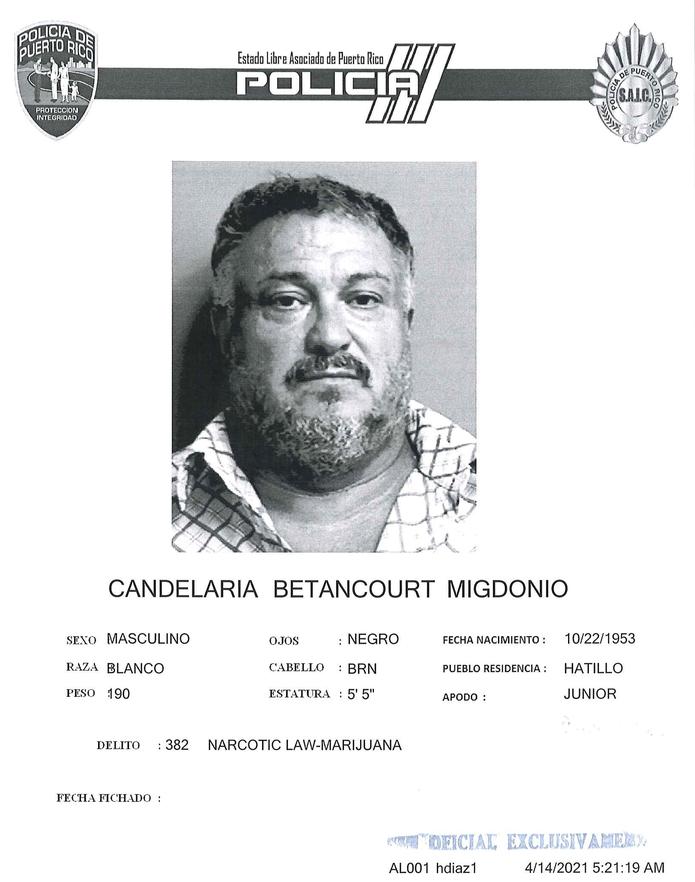 Ficha policíaca de Migdonio Candelaria Betancourt, uno de los individuos asesinados en Hatillo.