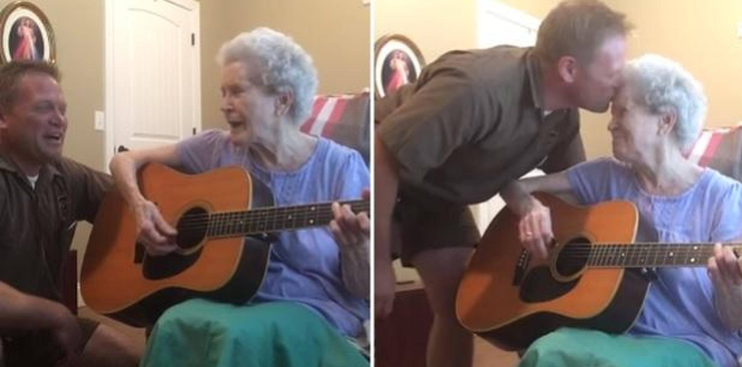 La mujer de 88 años todavía recuerda cómo tocar la guitarra y cantar. (Foto: captura de YouTube)