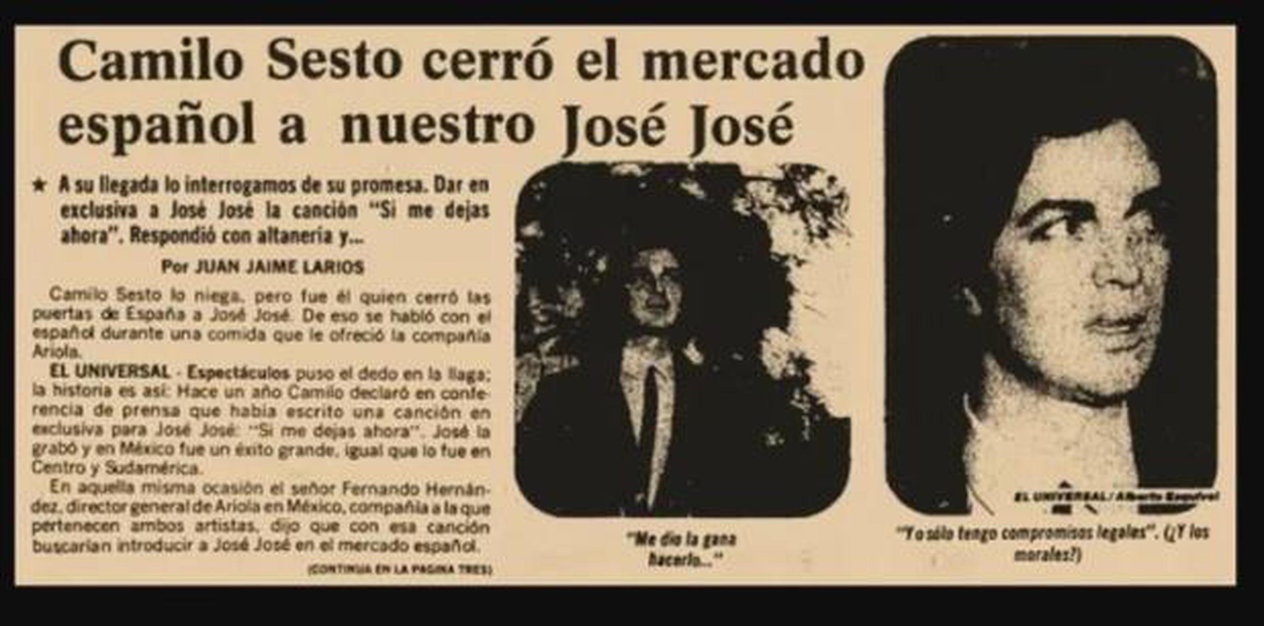El día que Camilo Sesto le cerró las puertas a José José en el mercado
