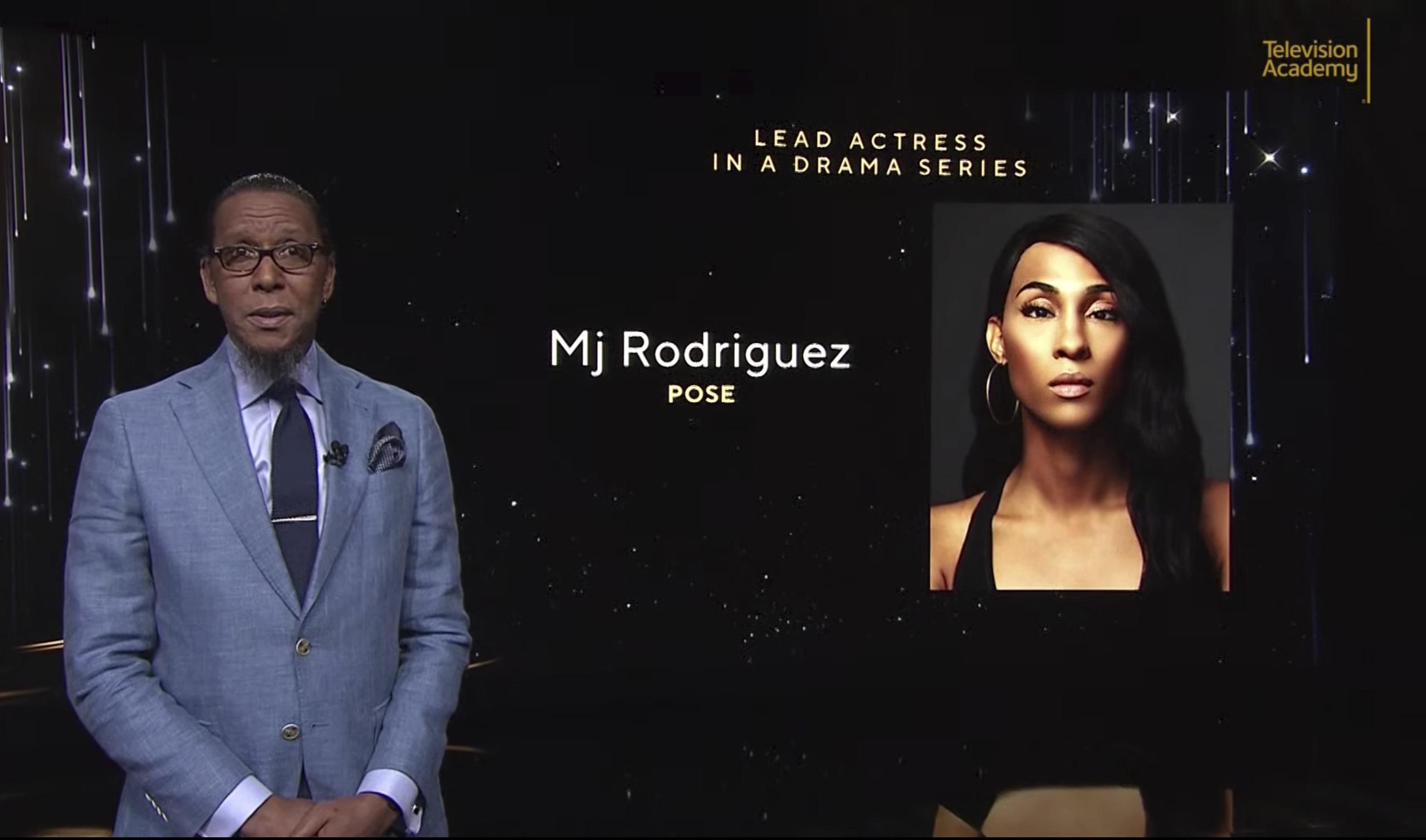 Ron Cephas Jones anuncia a Mj Rodríguez como nominada a mejor actriz en una serie de drama por su trabajo en "Pose".