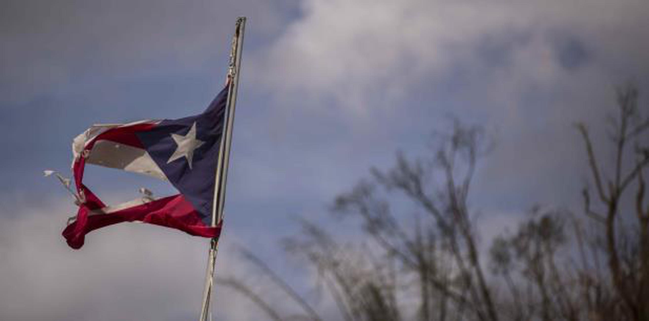 Bandera de Puerto Rico rota por el huracán María en el barrio Iguillales de Naranjito. (Archivo)