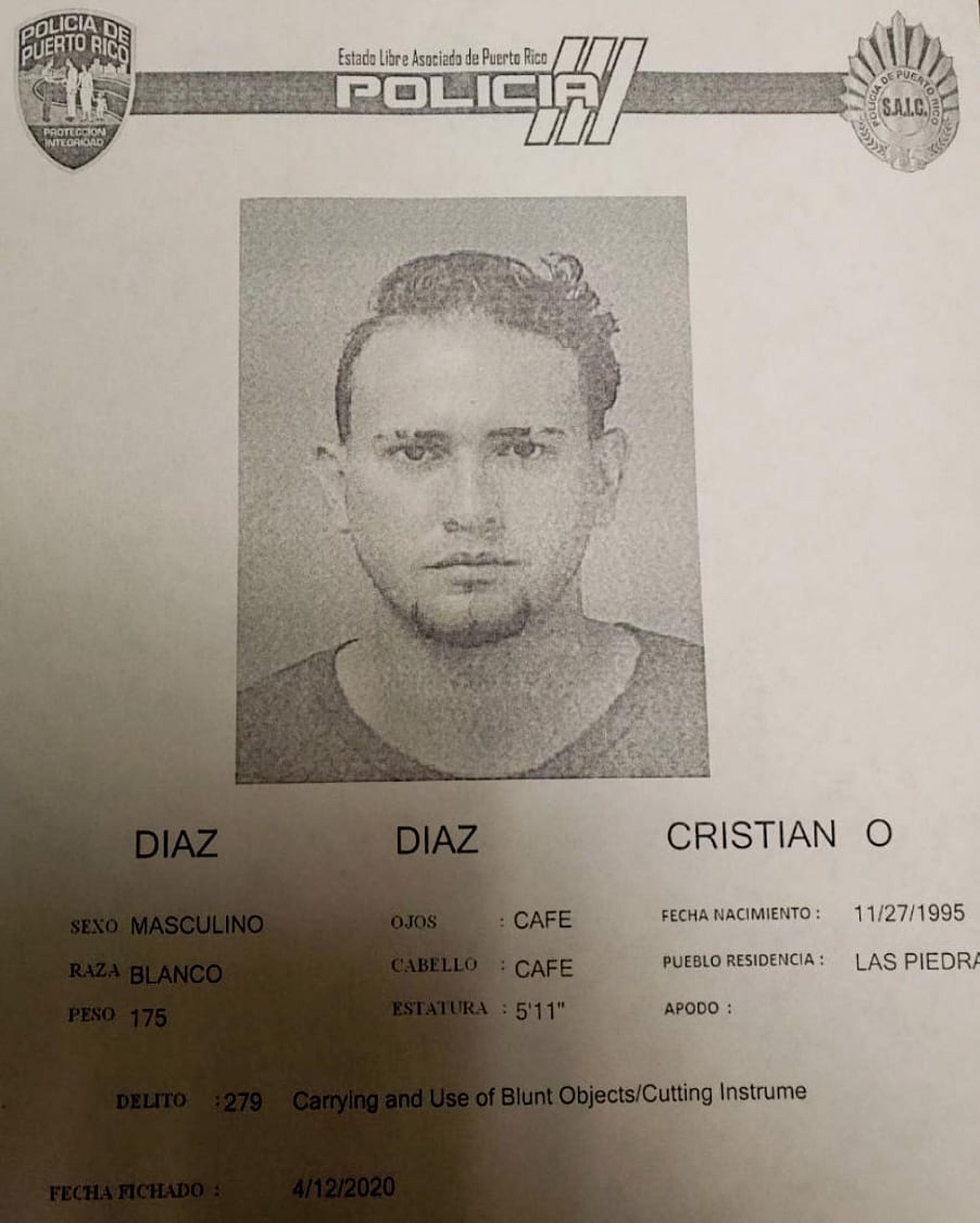 Cristian O. Díaz Díaz, fue acusado ayer, domingo, por agresión contra su tía en su residenci a de Las Piedras.