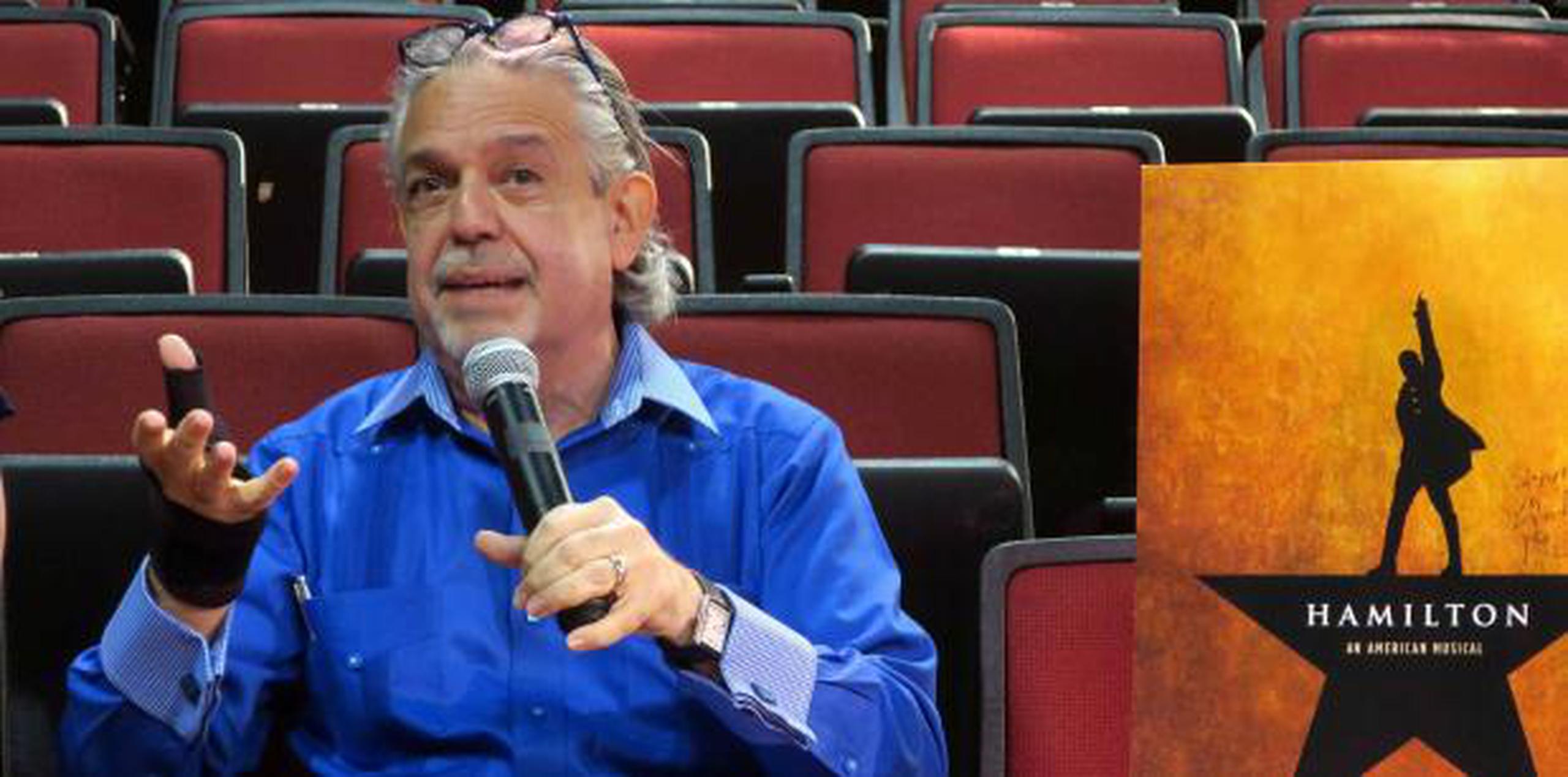 Luis Miranda, padre del dramaturgo Lin-Manuel Miranda, durante una rueda de prensa celebrada hoy, miércoles, en la Universidad de Puerto Rico. (EFE / Jorge Muñiz)