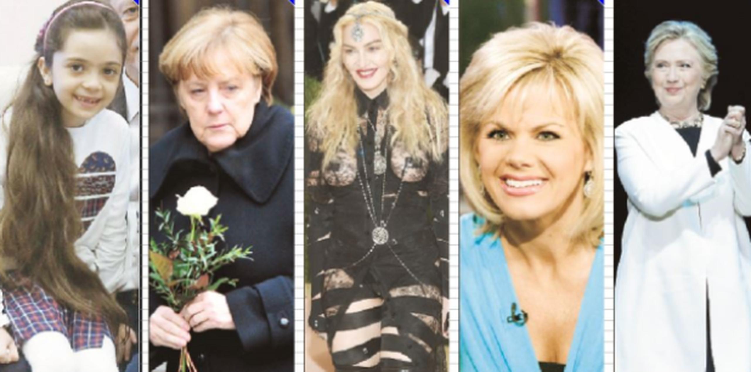 Bana al-Abed, Angela Merkel, Madonna, Gretchen Carlson y Hillary Clinton (Archivo)