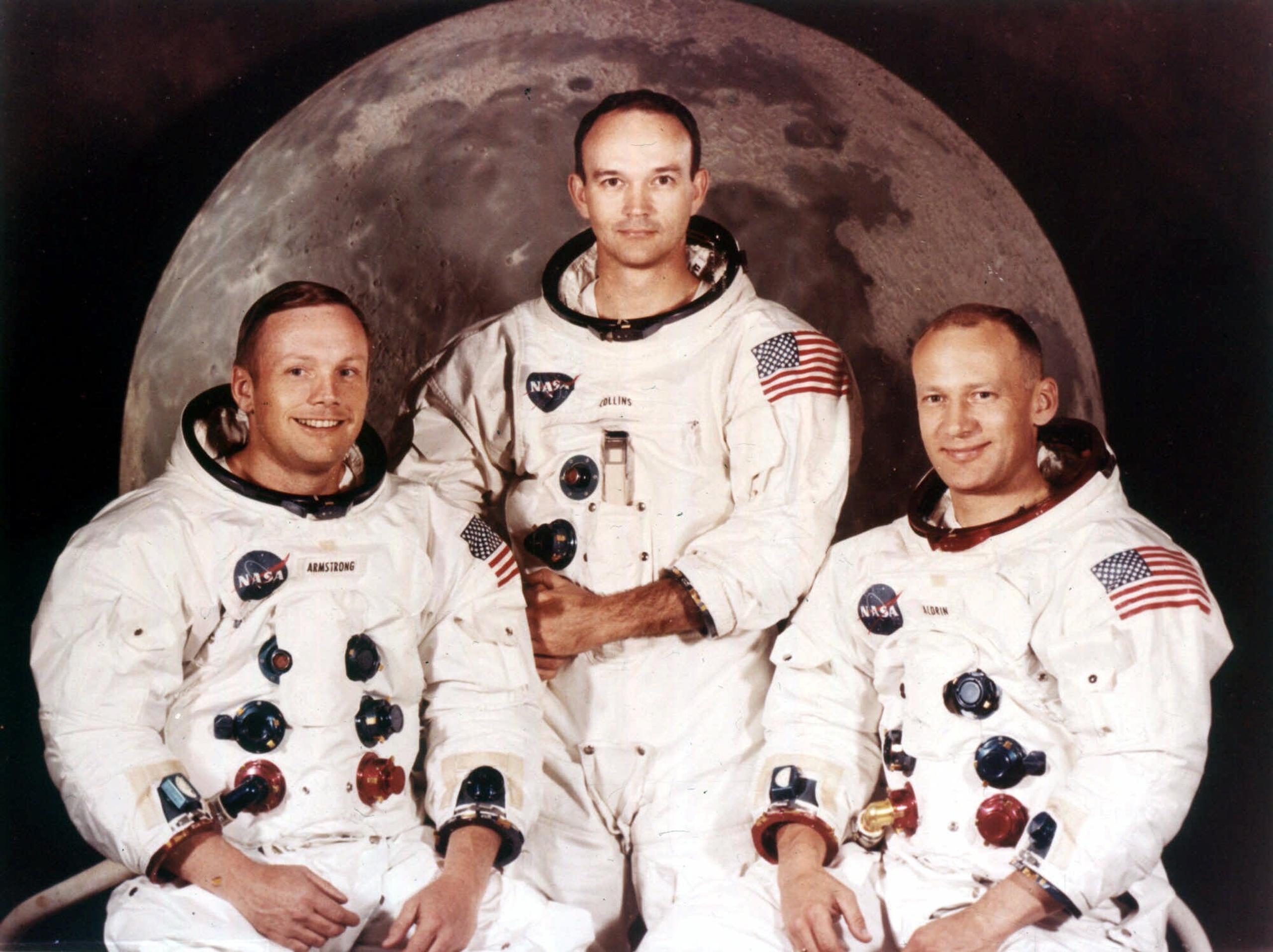 De izquierda a derecha, los astronautas Neil Armstrong, Michael Collins y Edwin A. Aldrin en una foto tomada en 1969.