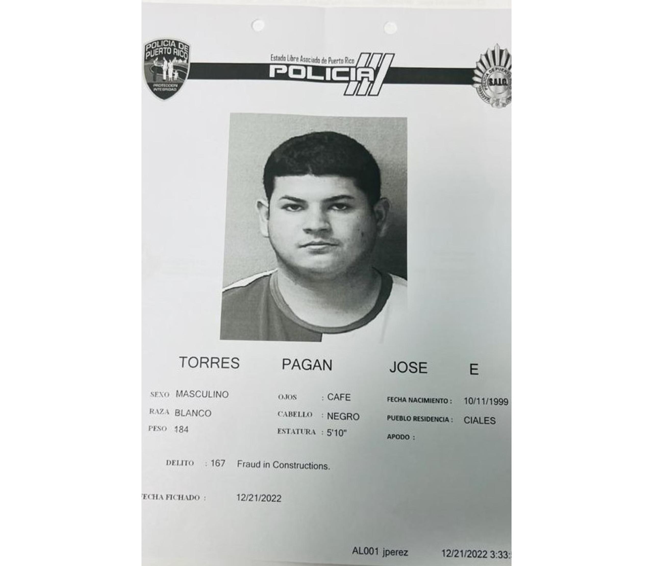 José Torres Pagán, de 23 años.