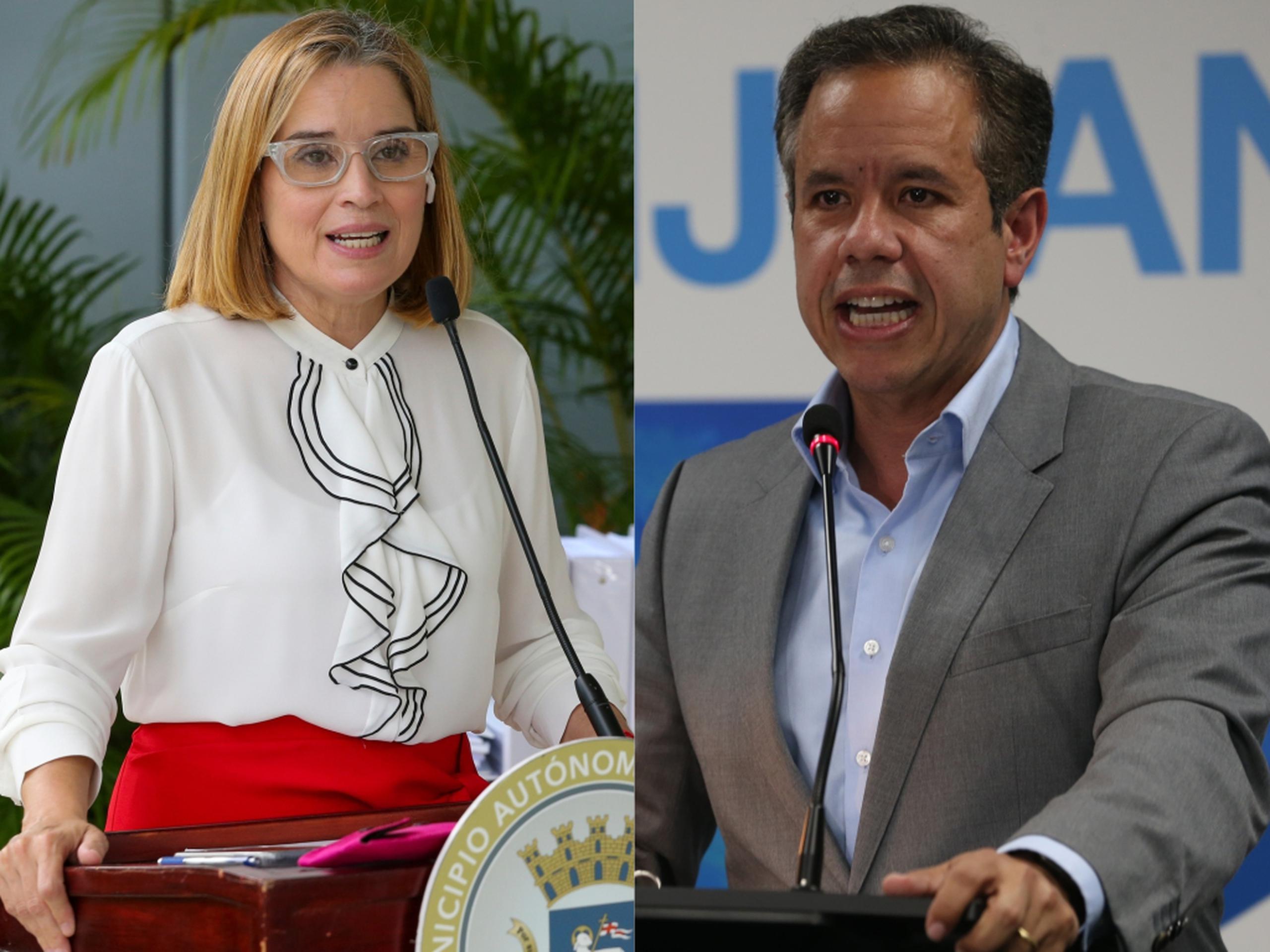 La alcaldesa saliente de San Juan, Carmen Yulín Cruz, y el senador novoprogresista Miguel Romero, quien ganó la contienda por la alcaldía de la capital. (GFR Media)