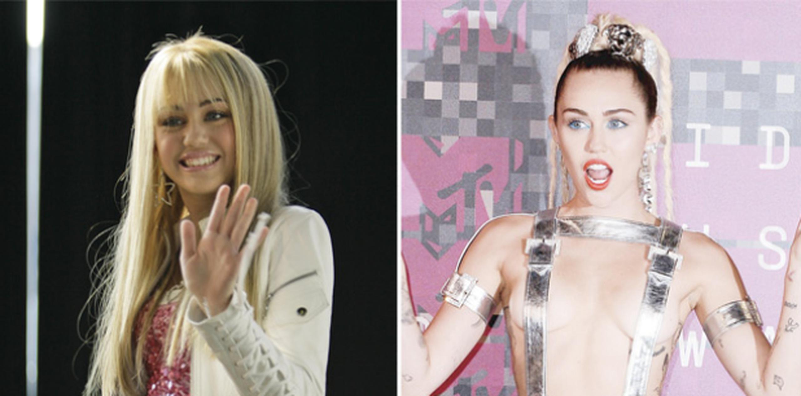 Cyrus en sus inicios como Hannah Montana y en la actualidad. (Archivo)