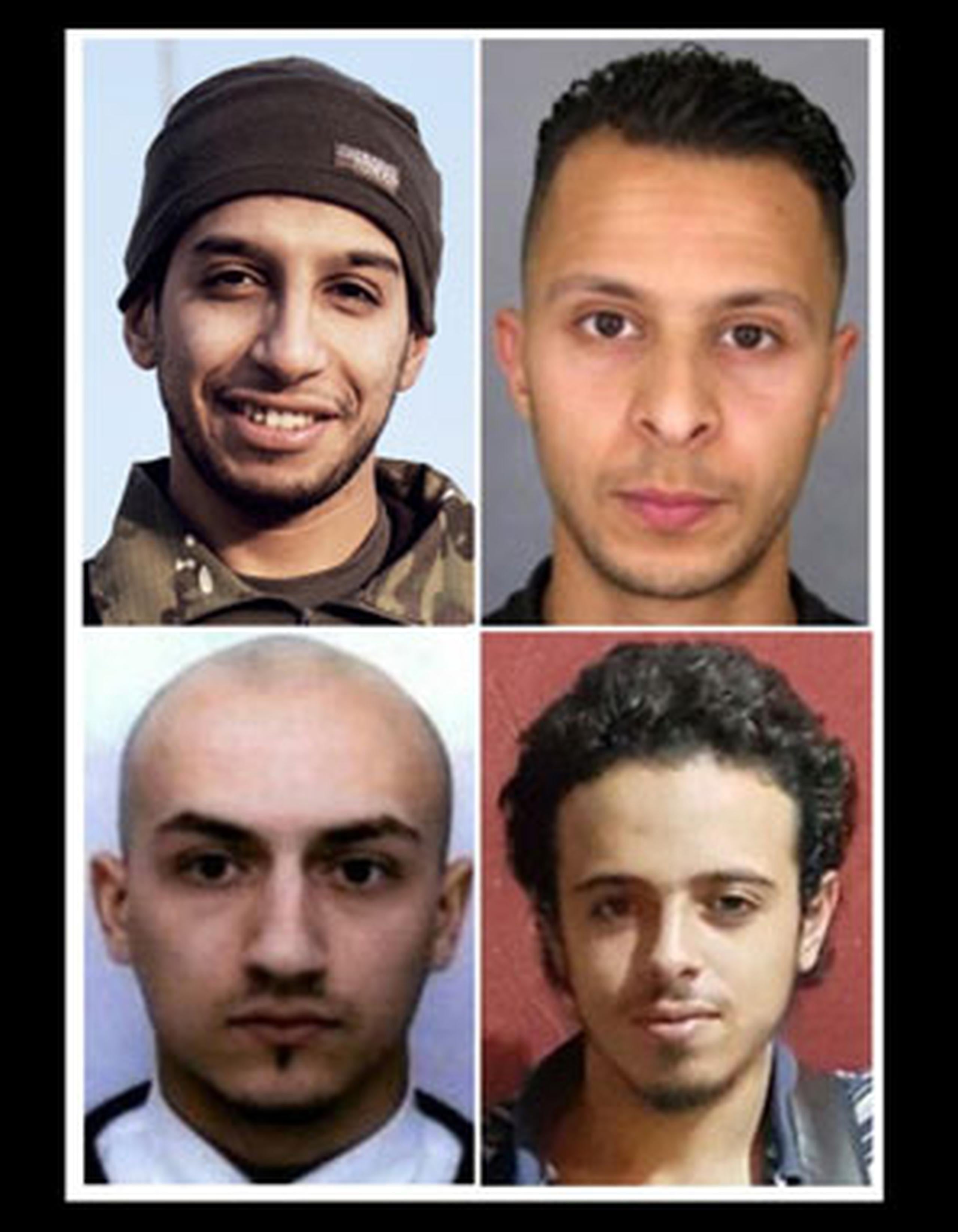 Esta combinación de fotos hechas en París el 17 de noviembre 2015 muestra cuatro hombres, dos terroristas suicidas que murieron durante el 13 de noviembre de 2015 en los ataques de París, y otros dos sospechosos de estar implicados. En parte superior, desde la izquierda, el presunto autor intelectual del ataque en general,  el belga de 28 años Abdelhamid Abaaoud. A la derecha, el sospechoso Salah Abdeslam, de 26 años. Debajo, a la derecha, Bilal Hadfi, de 20, uno de los terroristas suicidas que se inmoló fuera del estadio Stade de France. Y a la izquierda, Samy Amimour, de 28 años, uno de los terroristas suicidas que atacaron a una sala de conciertos de París. (AFP)