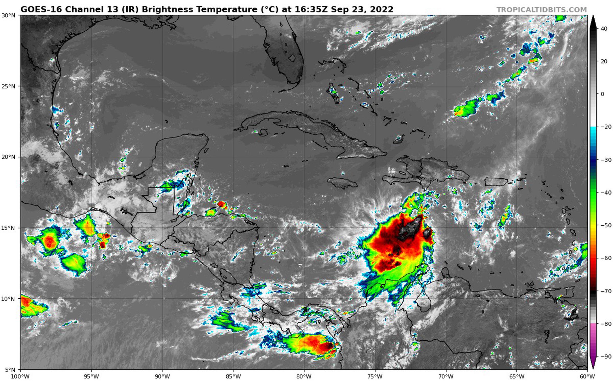 La depresión tropical nueve en el Mar Caribe en la tarde del 23 de septiembre. (NOAA)