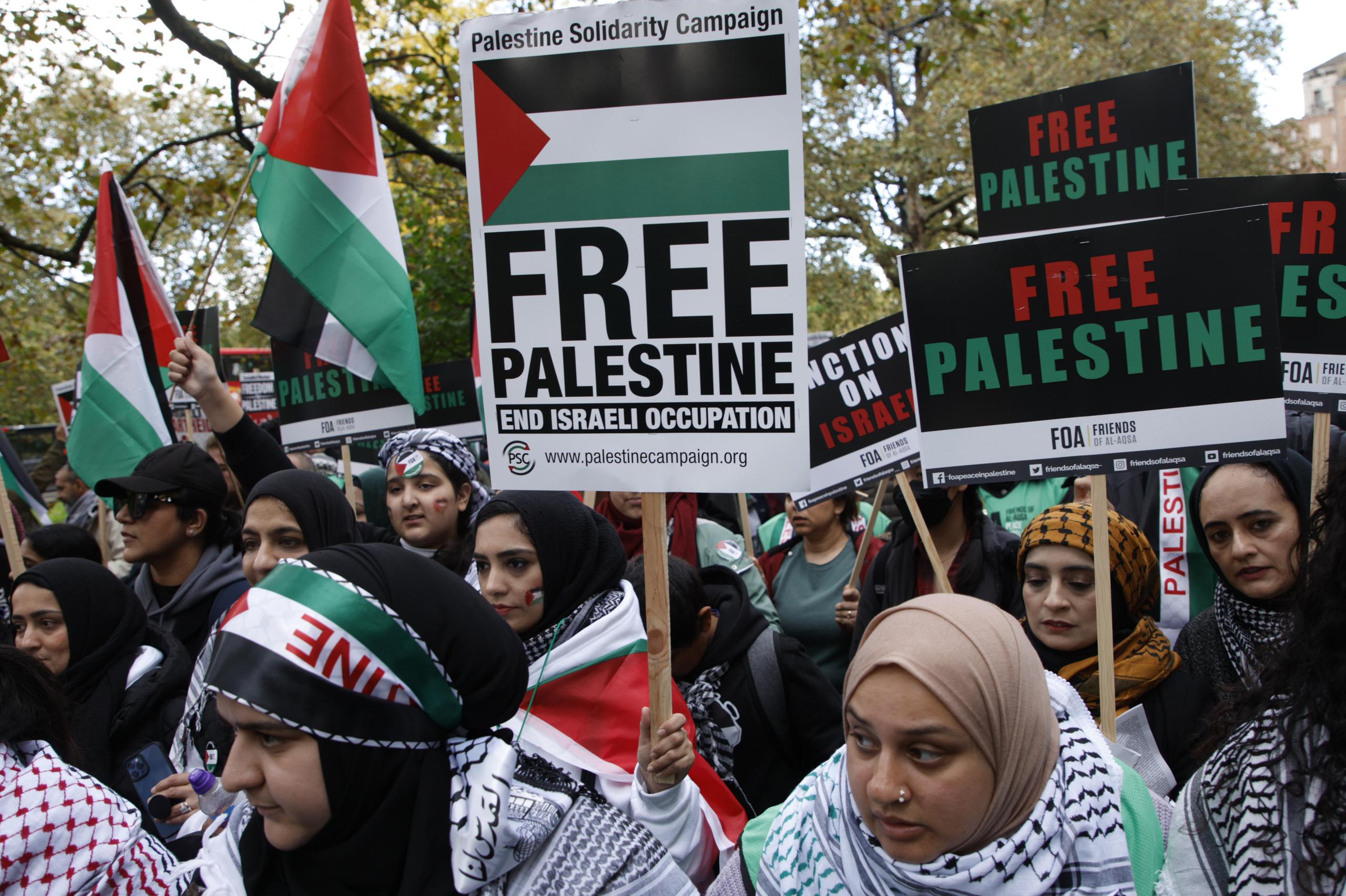 En Londres, las autoridades estimaron en aproximadamente 100 mil, las personas que participaron en las manifestaciones a favor de Palestina.