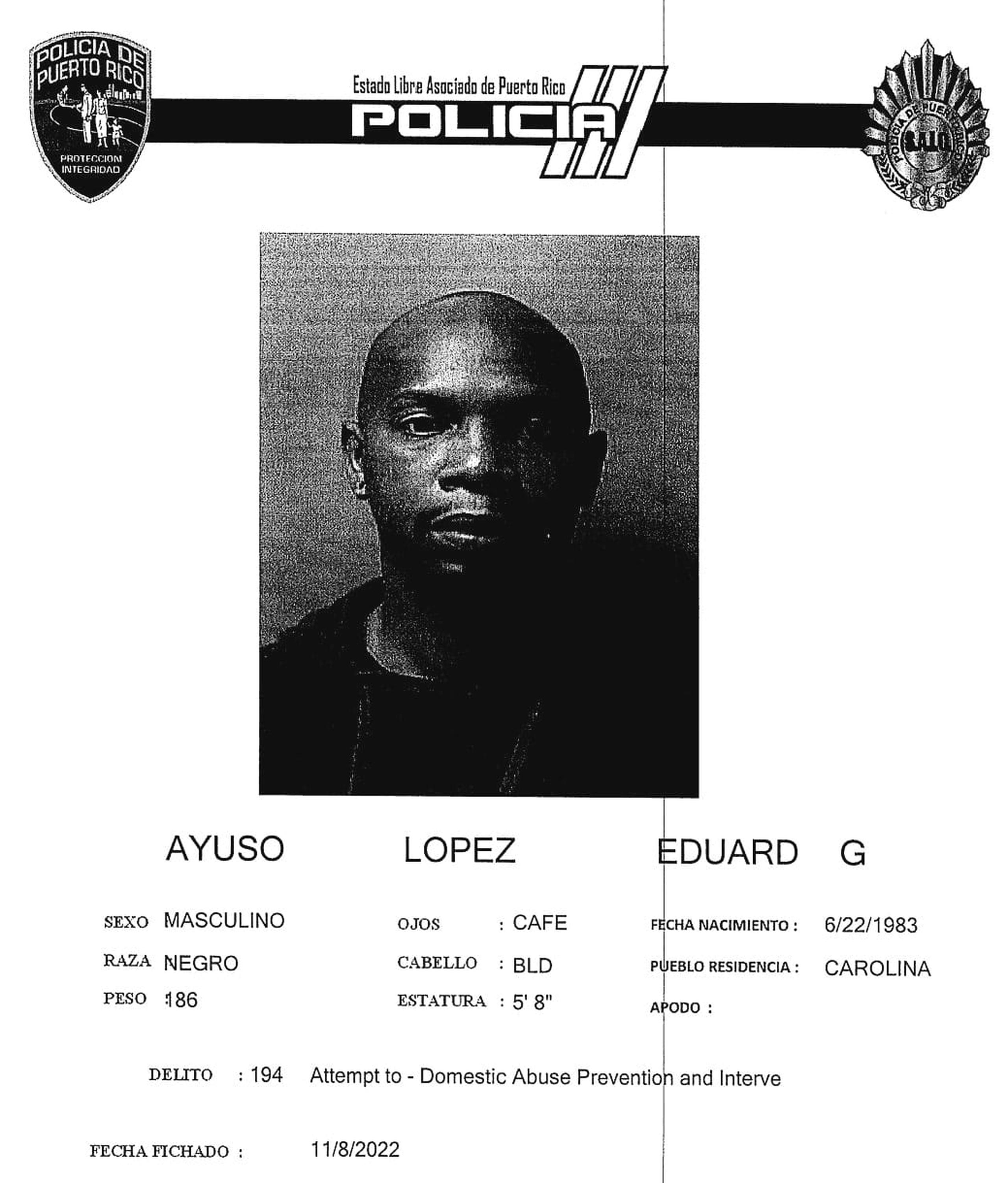 Eduard G. Ayuso López fue arrestado tras ser acusado en ausencia por violar una orden de protección solicitada por su expareja.