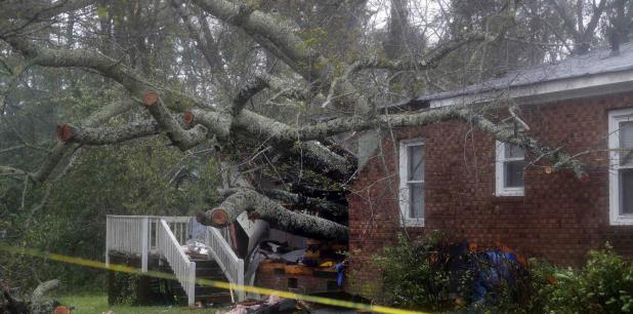 Un árbol cayó sobre la casa donde estaba la mujer y el bebé, en Wilmington, Carolina del Norte. (AP / Chuck Burton)