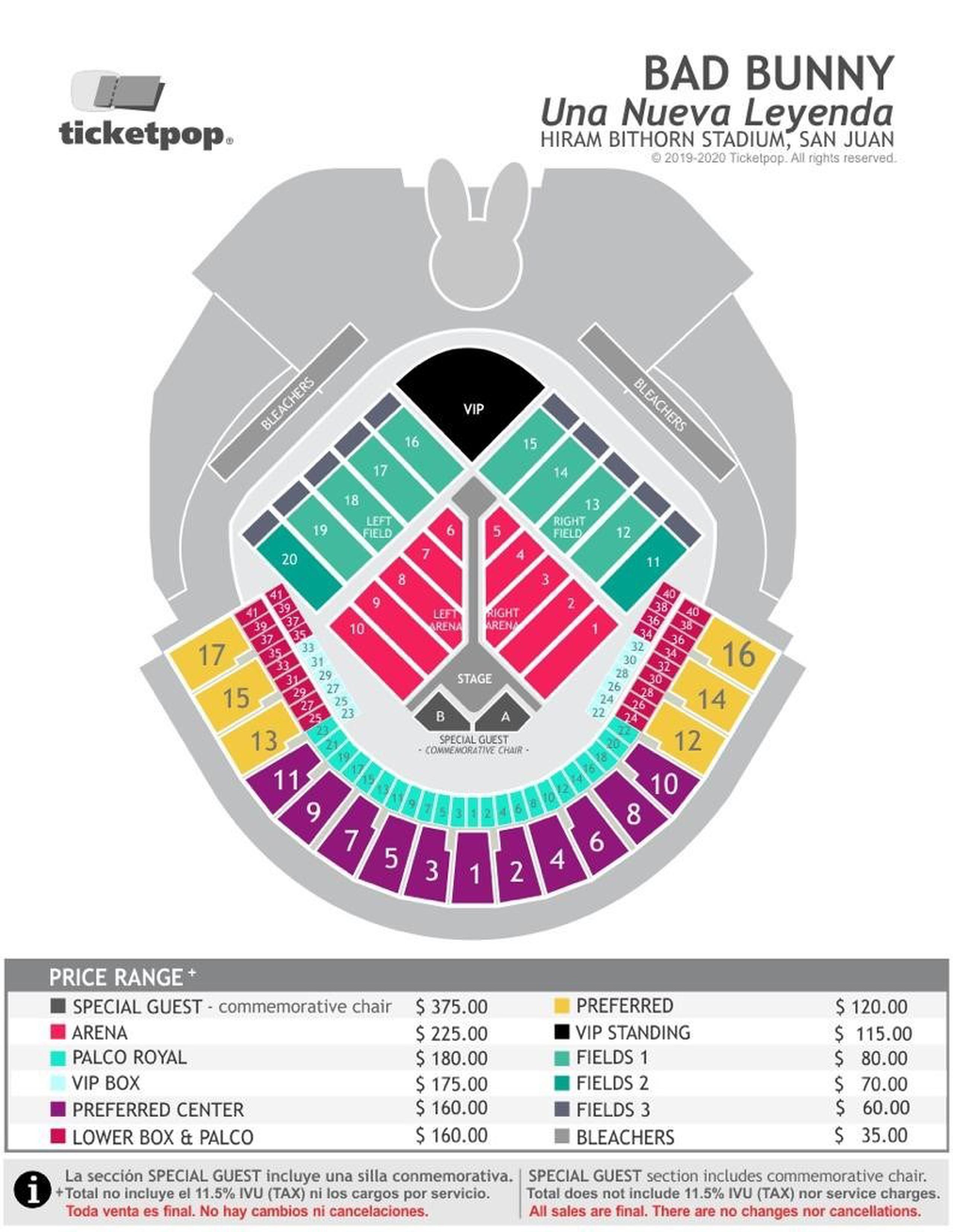 Diagrama de la tarima y asientos del concierto. (Suministrada)