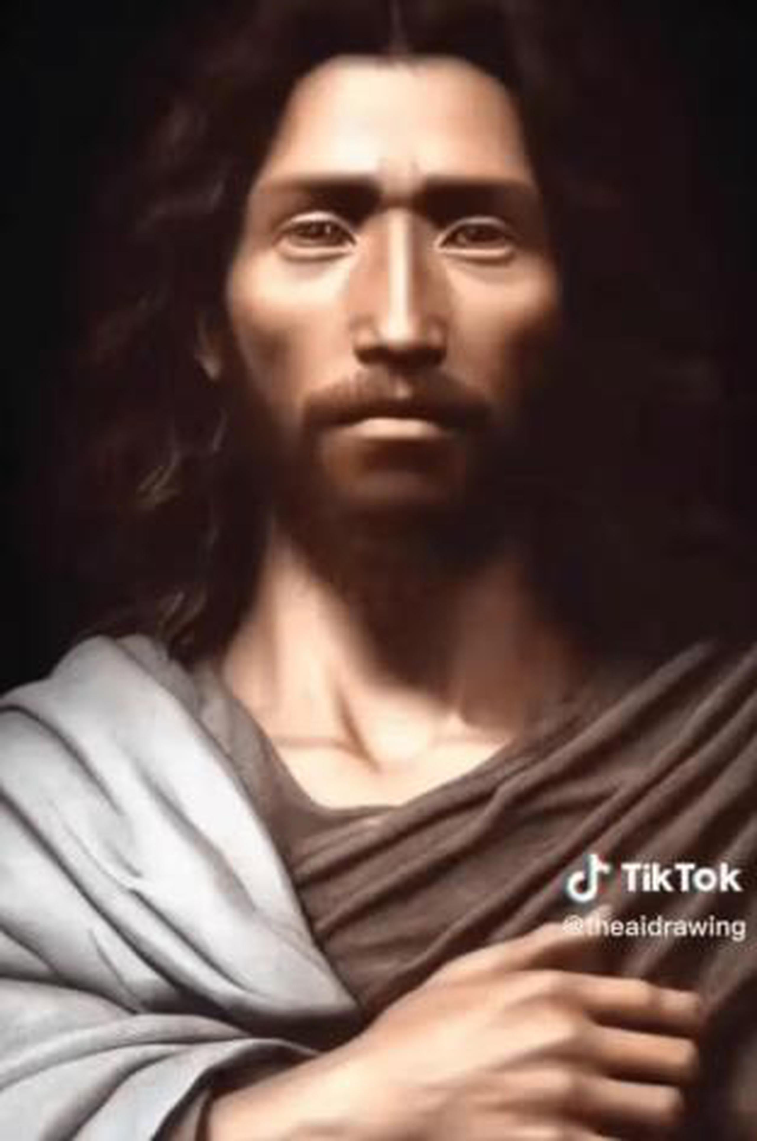 La imagen, generada con inteligencia artificial muestra a un hombre de piel morena, ojos marrones rasgos marcados y cabellera larga.