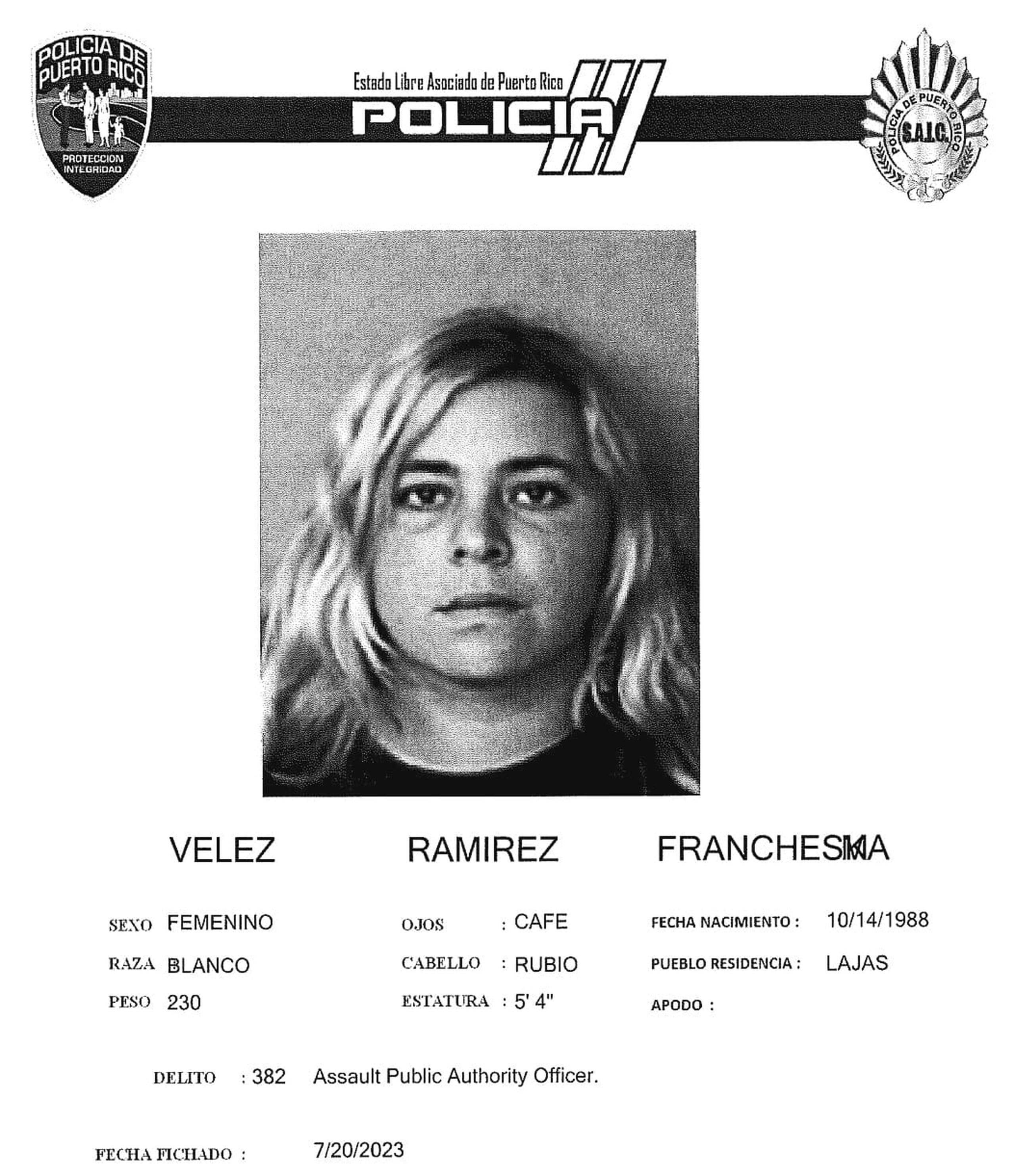 Francheska Vélez Ramírez, enfrenta cargos por incidente durante una manifestación en La Parguera, Lajas.