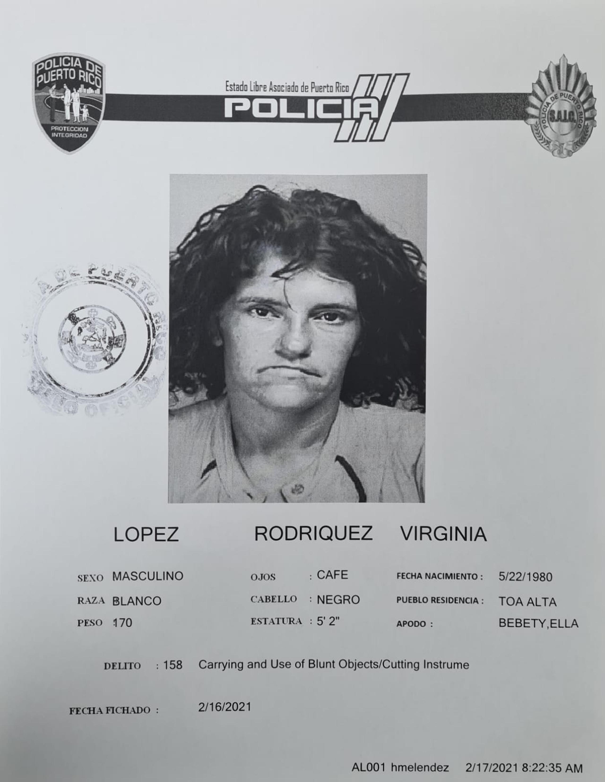 El juez Manuel Méndez Cruz, determinó causa para arresto contra Virginia López Rodríguez, de 40 años, por cargos de tentativa de asesinato, robo agravado, violación a la Ley de Armas y sustancias controladas, señalándole una fianza de $350,000.