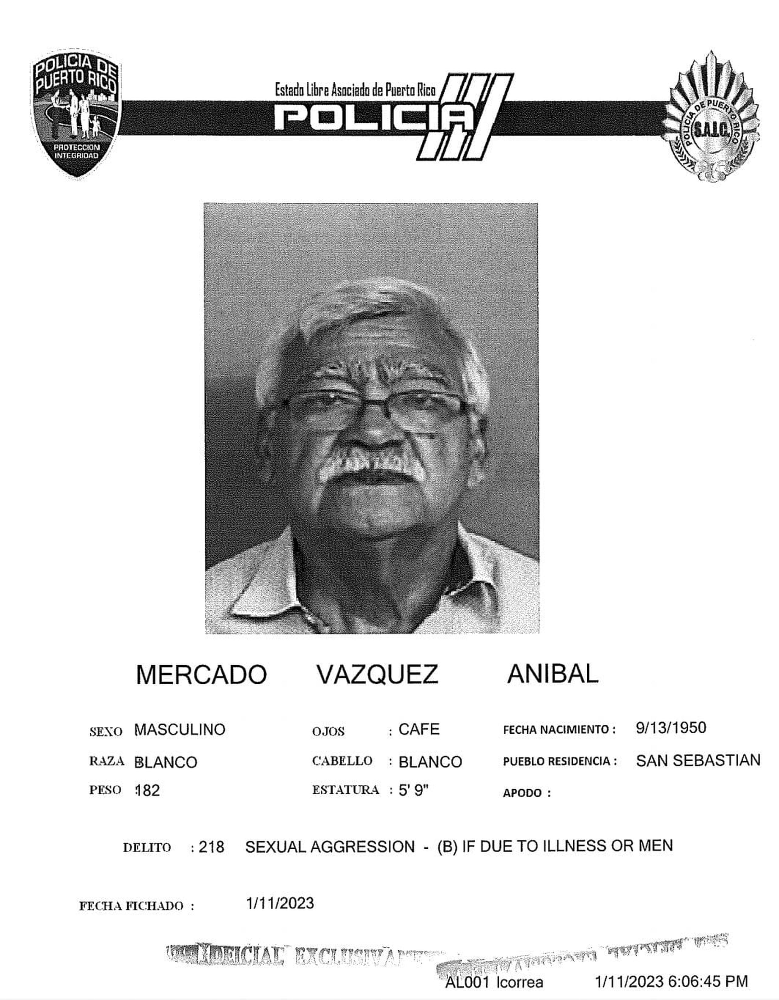 Aníbal Mercado Vázquez, exayudante del alcalde de San Sebastián fue acusado por agresión sexual y actos lascivos.