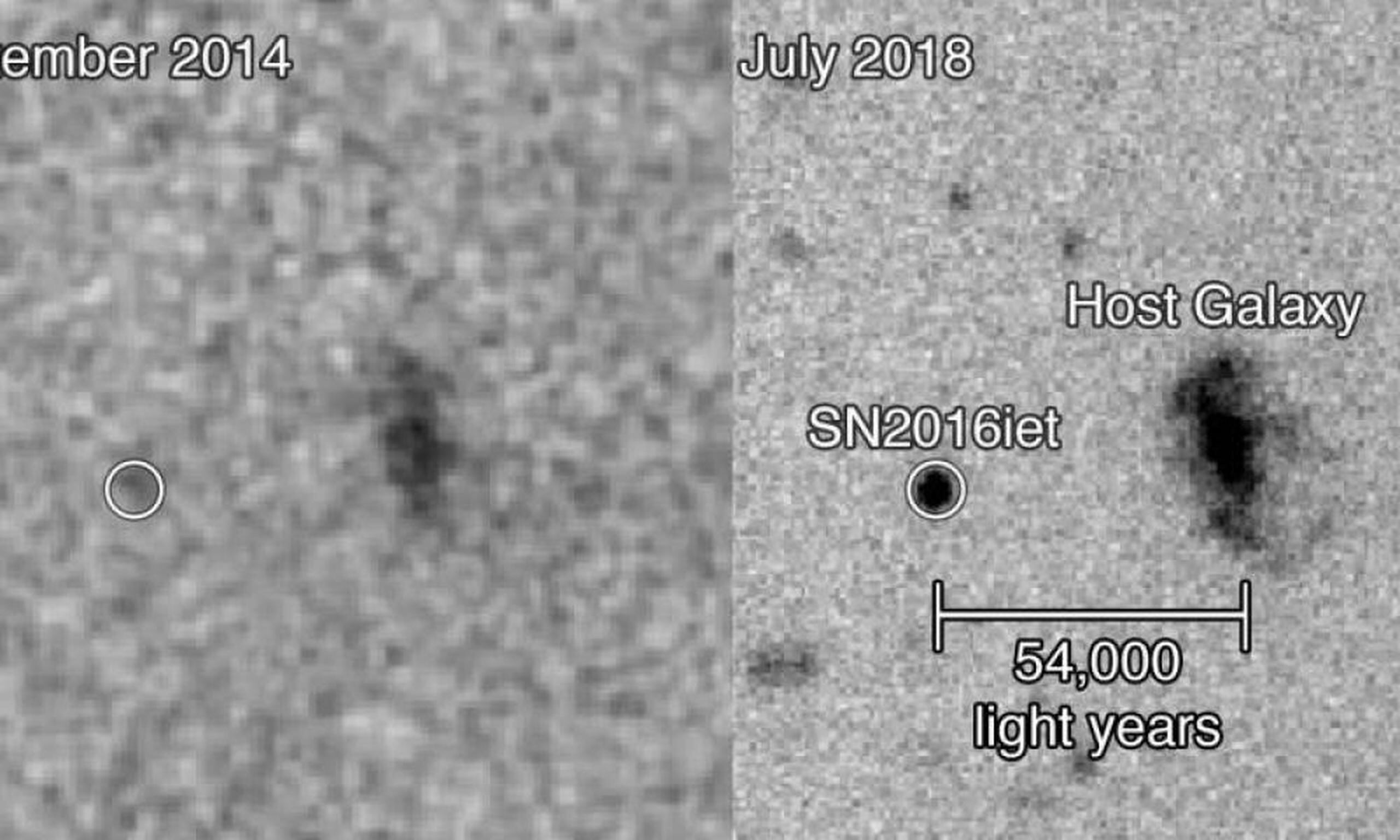 Imagen de SN 2016iet y su galaxia anfitriona. (Observatorio GEMINI / GDA)