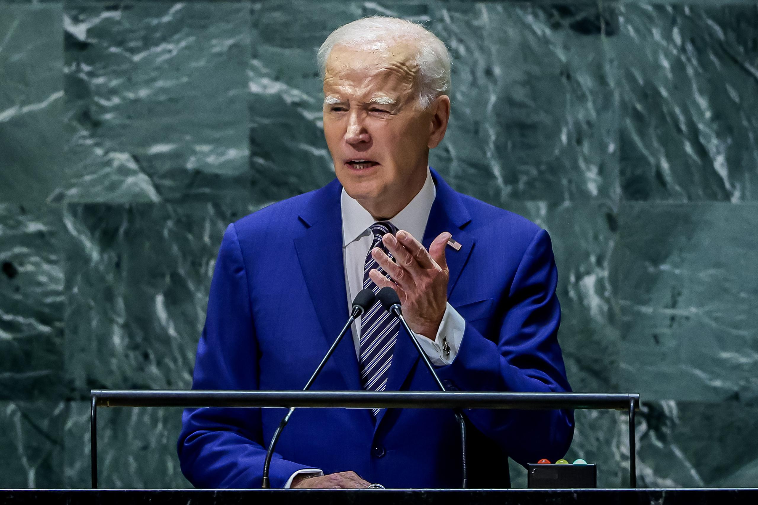 El presidente de EE.UU., Joe Biden, habla en la Asamblea General de la ONU, este 19 de septiembre de 2023, en Nueva York. EFE/Justin Lane
