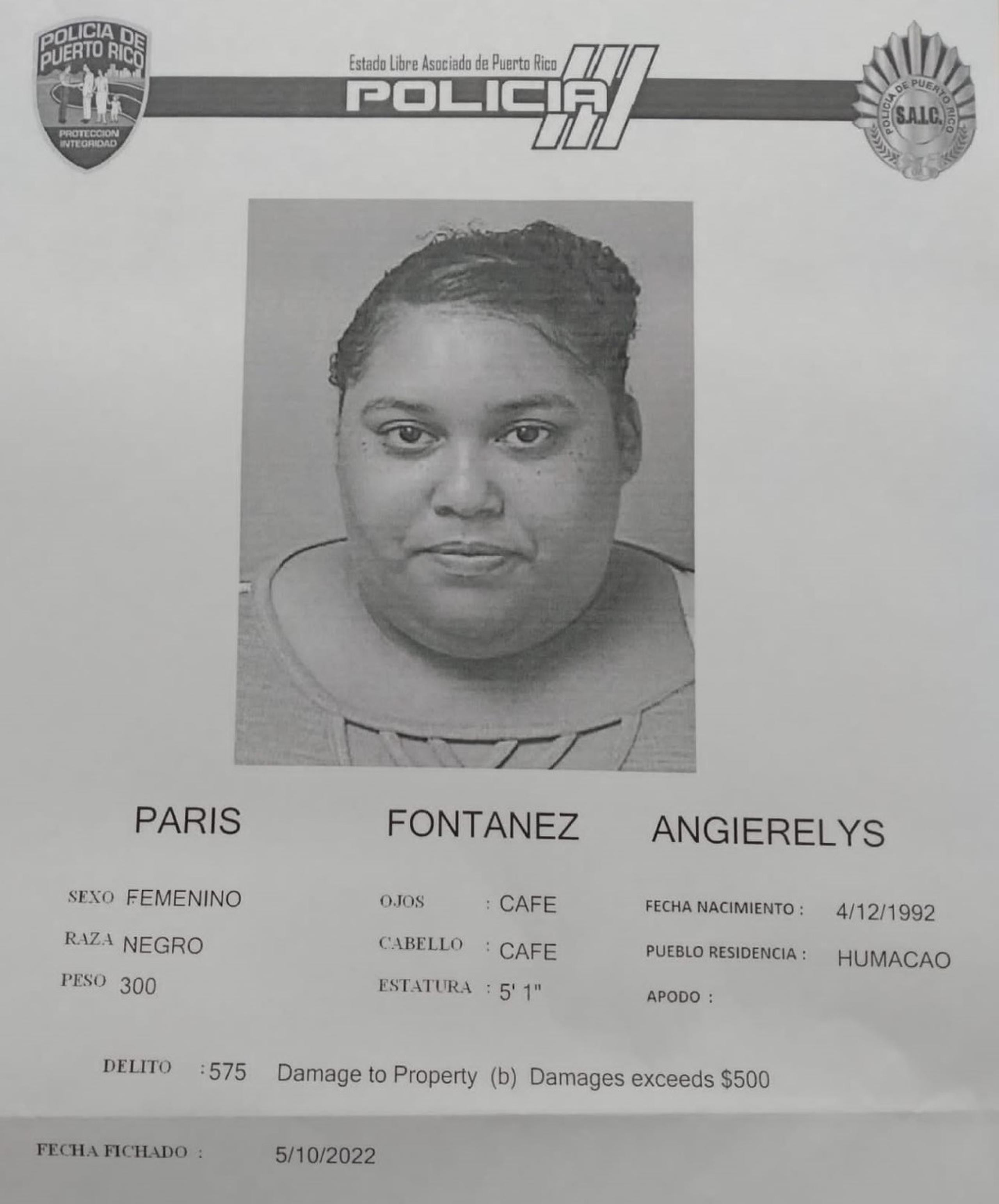 Angierelys París Fontánez de 30 años, quedó en libertad al prestar la fianza de $1,000.00.