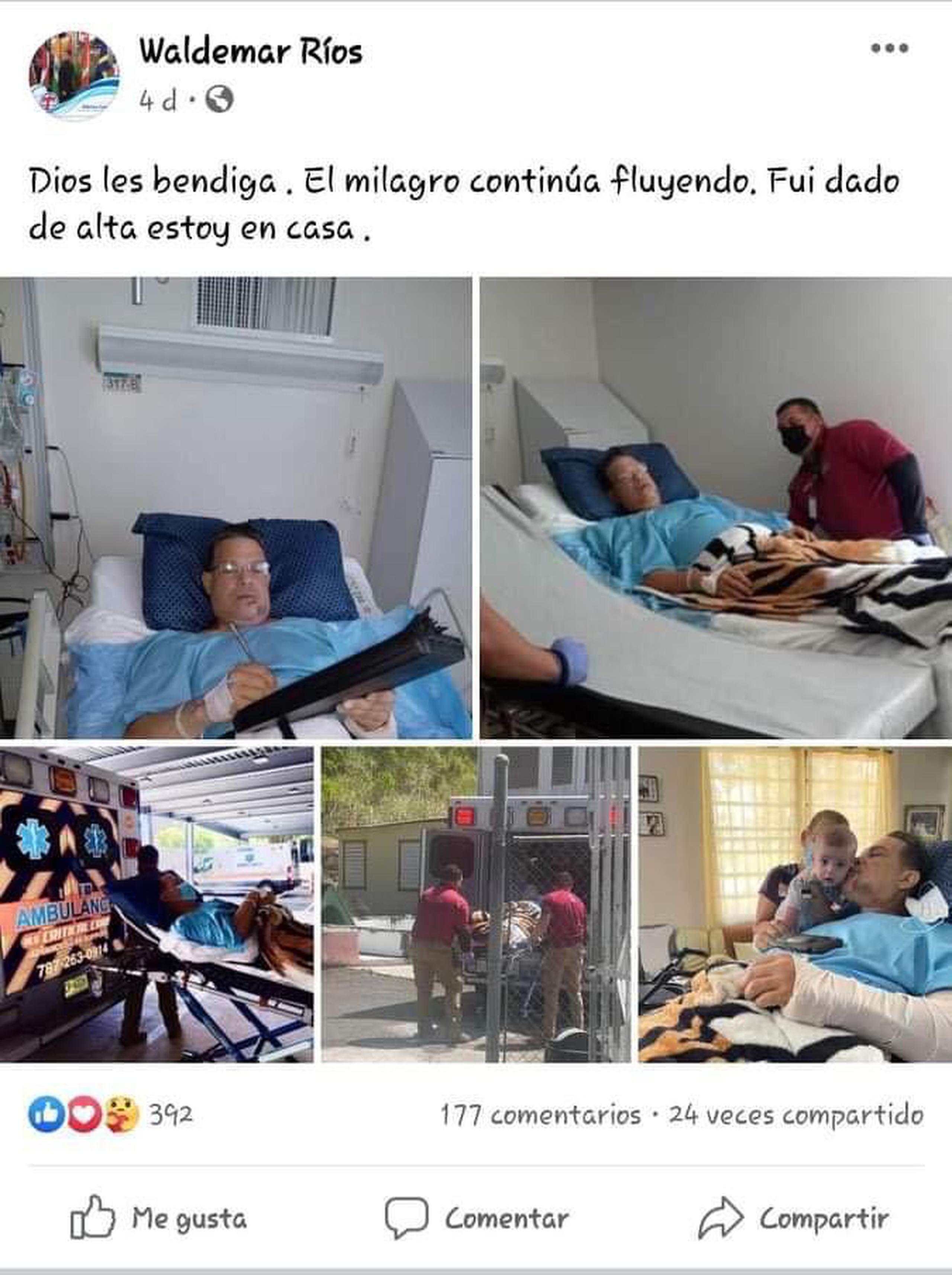 Captura de foto suministrada sobre la publicación de Waldemar Ríos, lo cual la Policía llamó a que no lo confundieran con el policía herido en el incidente en el residencial Vista Hermosa en San Juan.