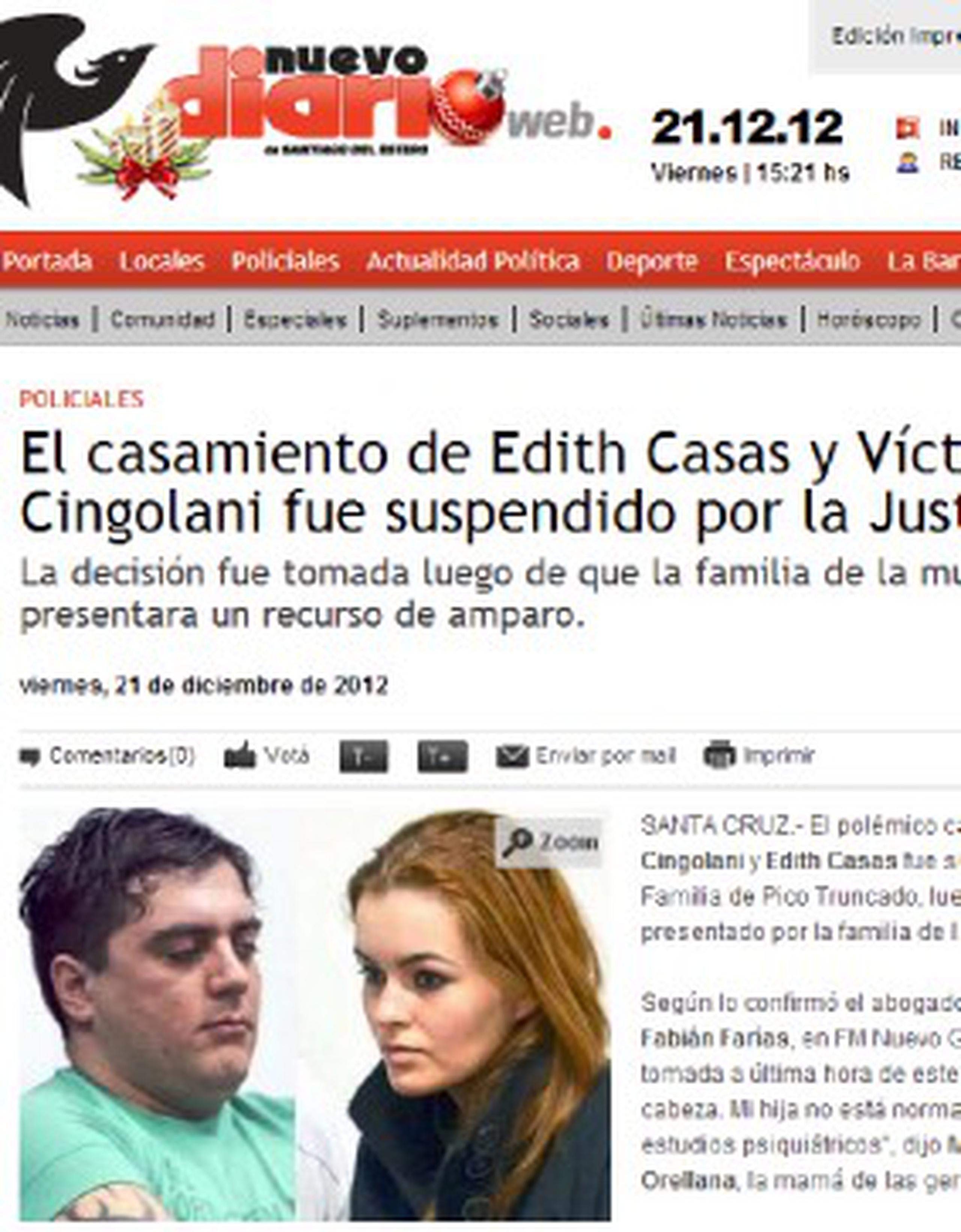 La jueza suspendió la boda de Víctor Cingolani y Edith Casas por una presentación judicial realizada por la familia de las gemelas. (nuevodiarioweb.ar)