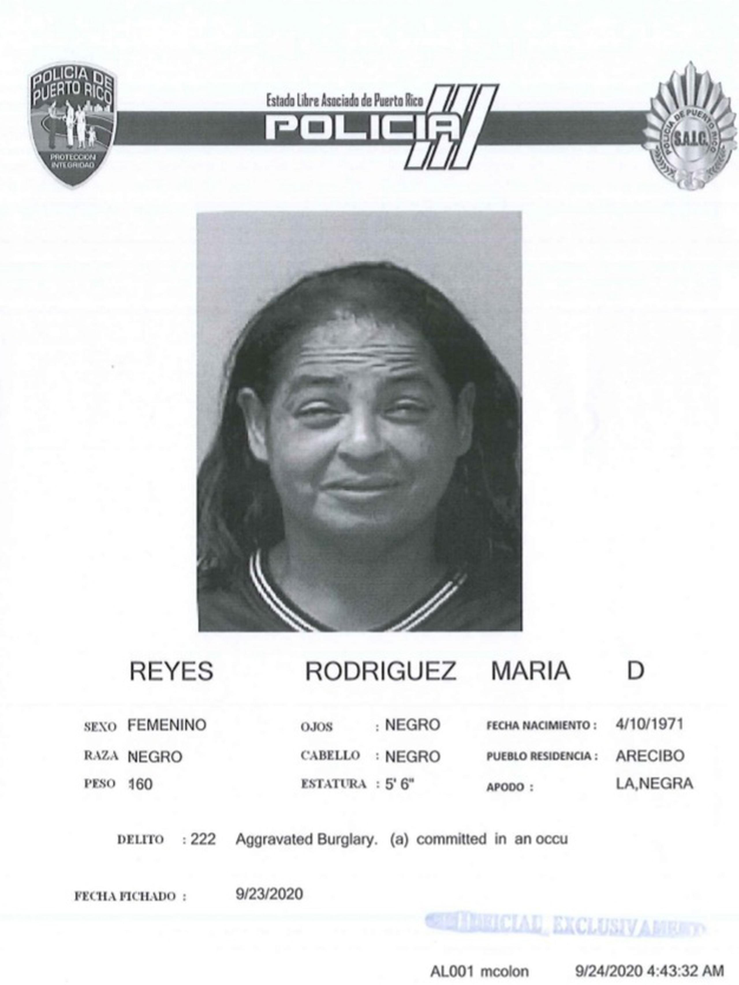 Cargos criminales por los delitos de escalamiento y apropiación ilegal fueron radicados contra María D. Reyes Rodríguez, de 49 años, vecina de Arecibo, por presuntamente robar $40 de una residencia.