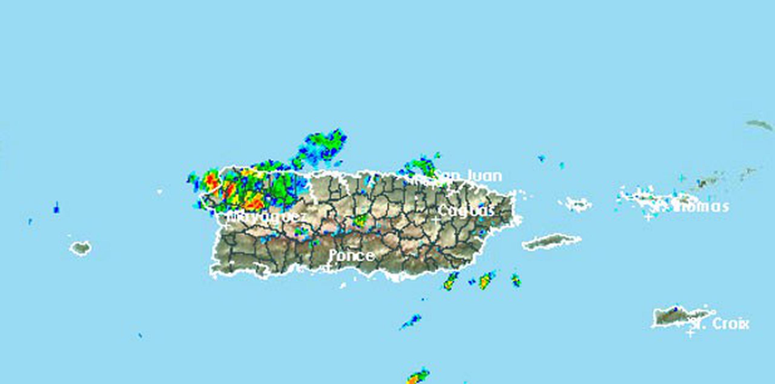 Meteorólogos detectaron una tormenta eléctrica fuerte a través de Isabela y San Sebastián, moviéndose al noroeste a 15 millas por hora. (SNM)
