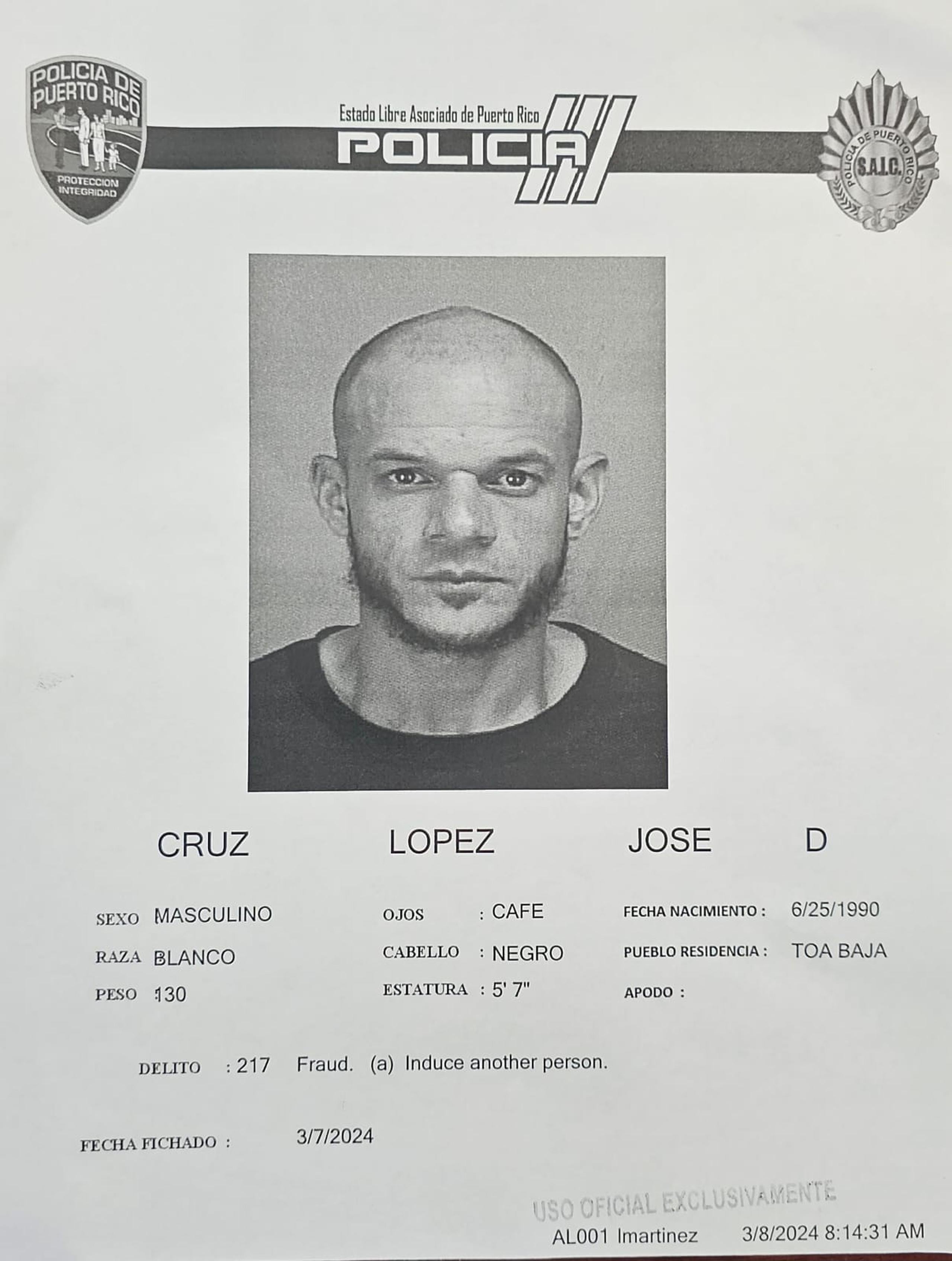 José D. Cruz López enfrenta cargos por fraude al PUA.