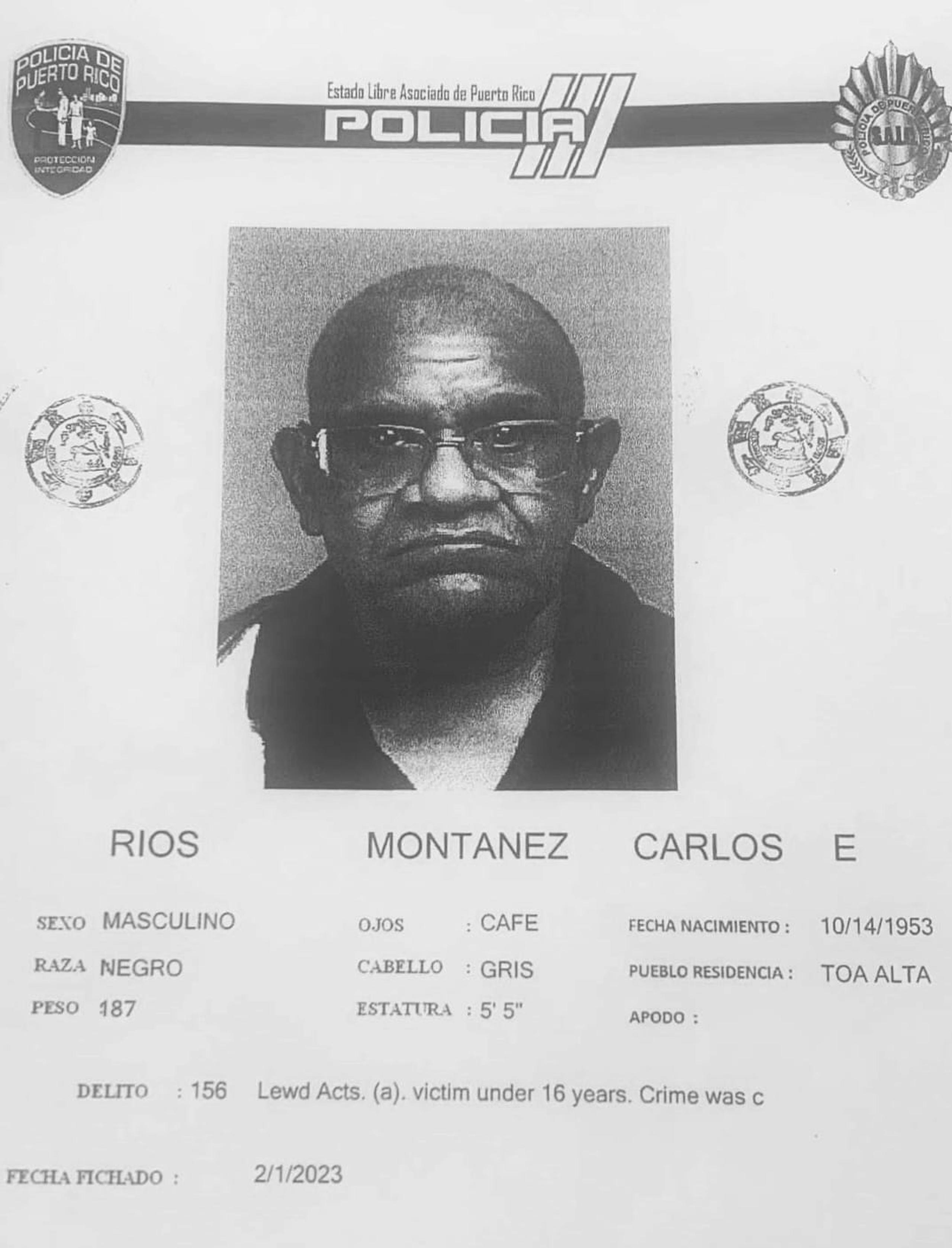 Carlos E. Río Montañéz fue acusado por dos cargos de actos lascivos contra una niña de 12 años de edad.