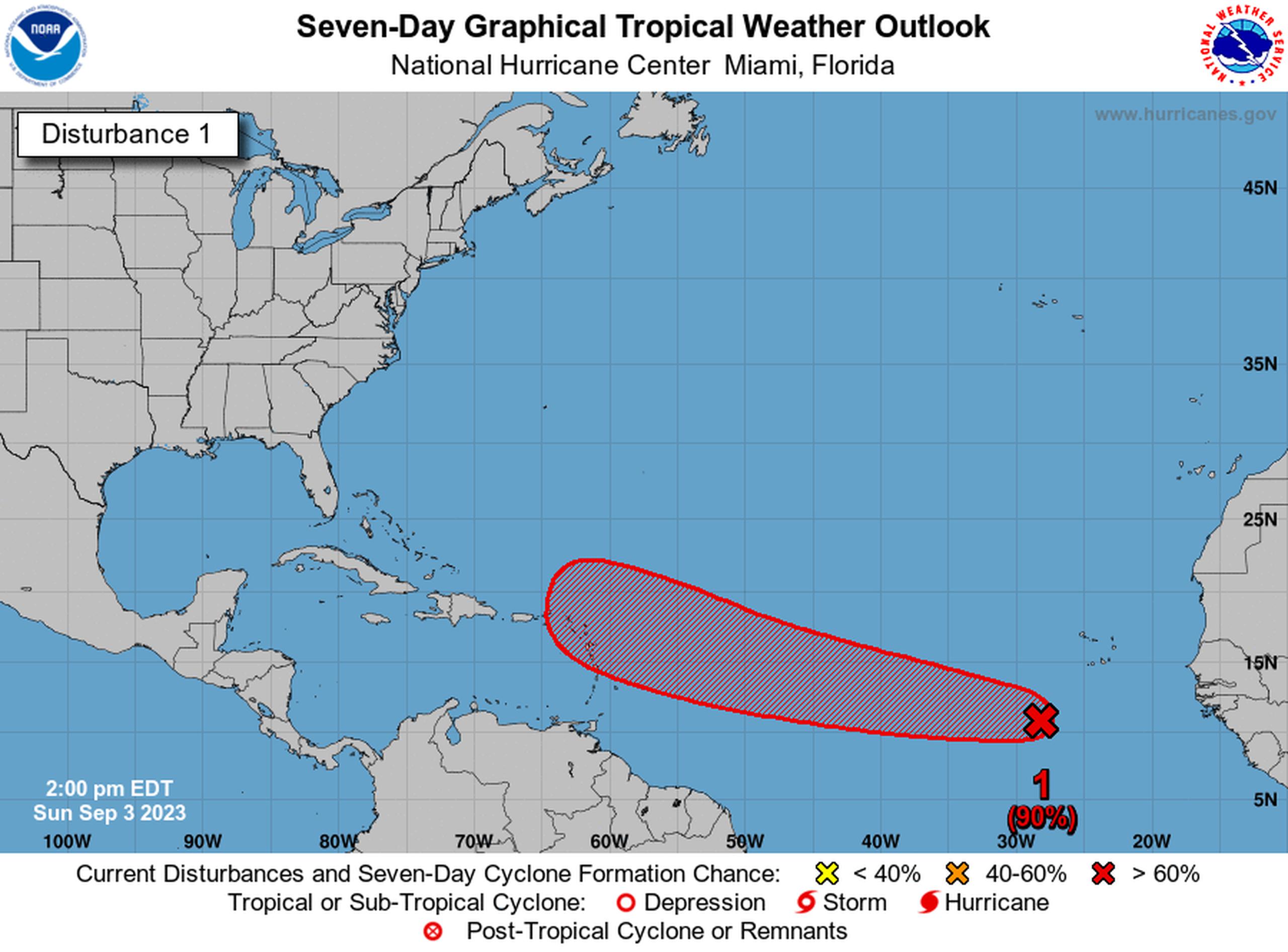 Onda tropical con potencial de desarrollo ciclónico.