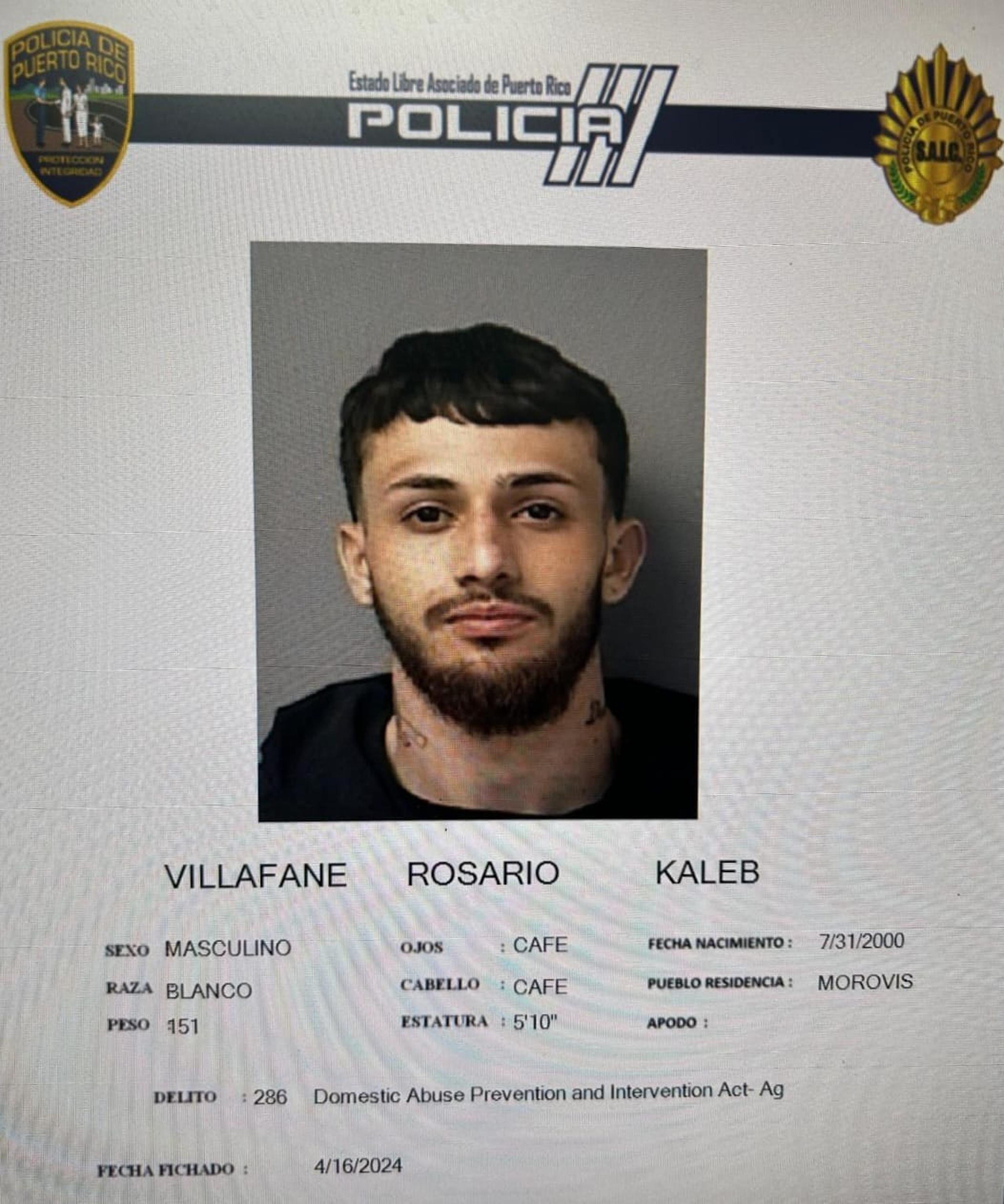 Kaleb Villafañe Rosario enfrenta cargos por agresión y amenaza de muerte a su pareja.