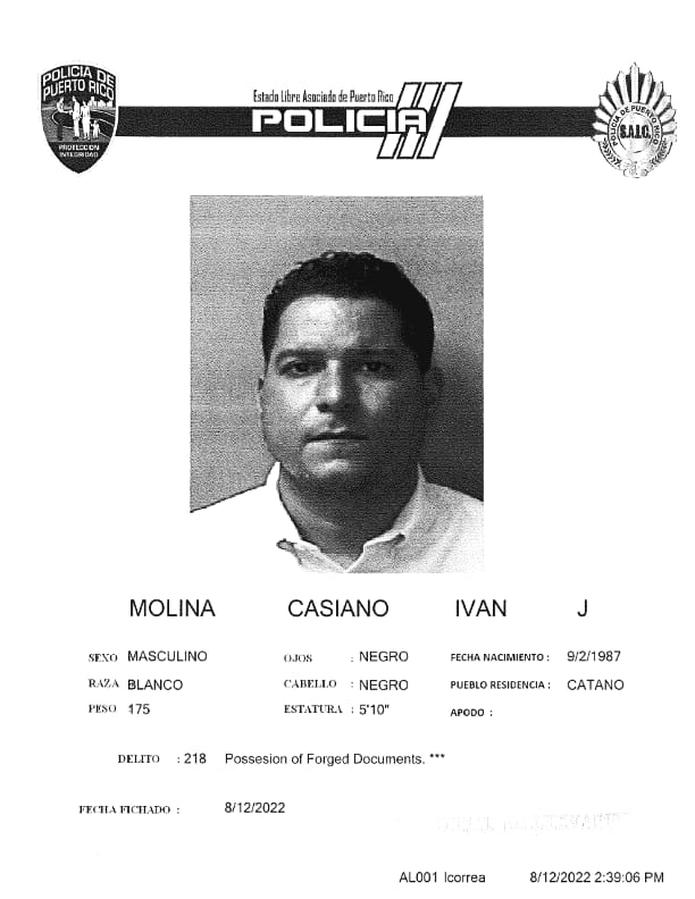 Iván Molina Casiano fue suspendido de empleo y sueldo por el comisionado del Negociado de la Policía.