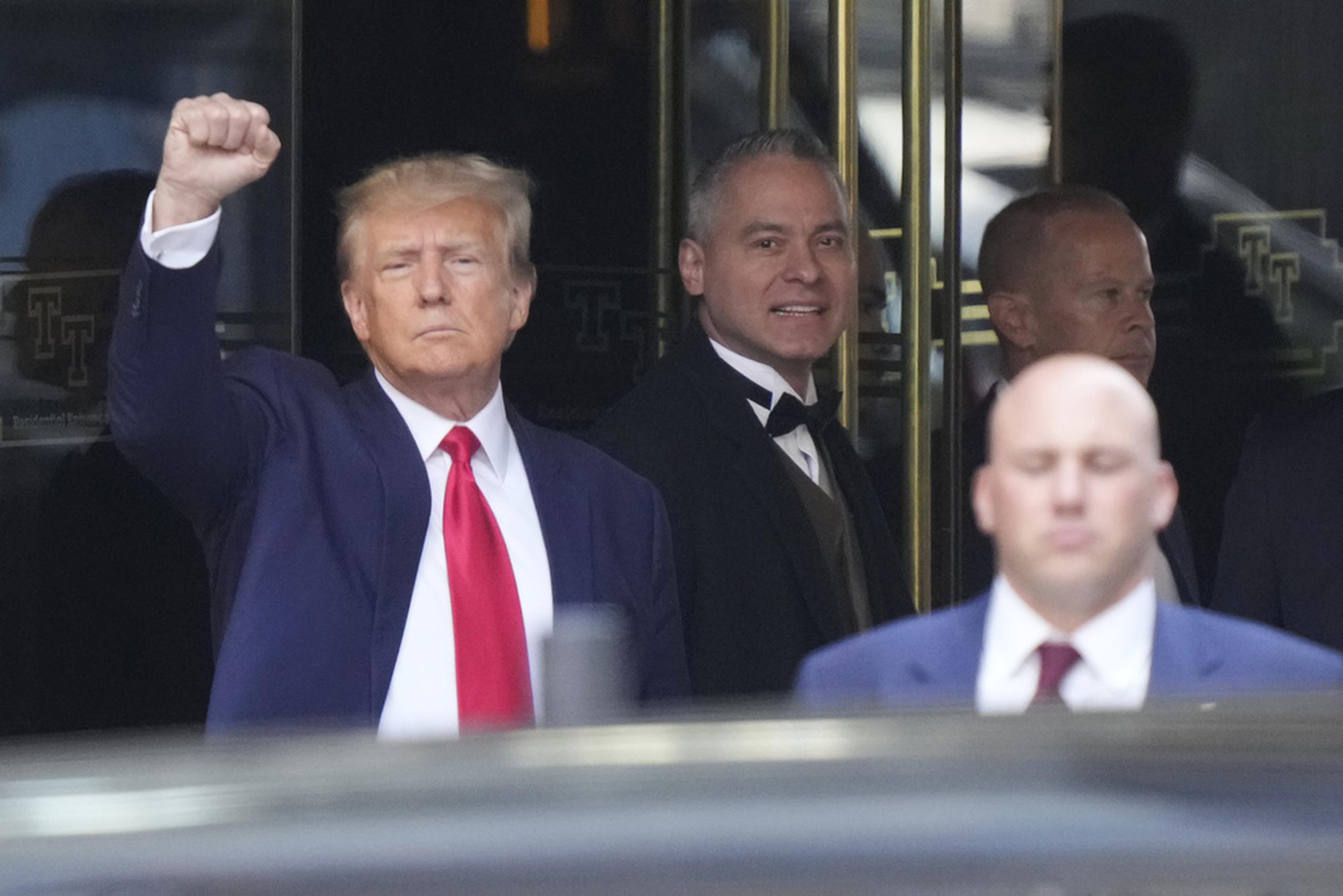 Former President Donald Trump leaves Trump Tower in New York on Tuesday, April 4, 2023. Trump will surrender in Manhattan on Tuesday to face criminal charges stemming from 2016 hush money payments. (AP Photo/Bryan Woolston)