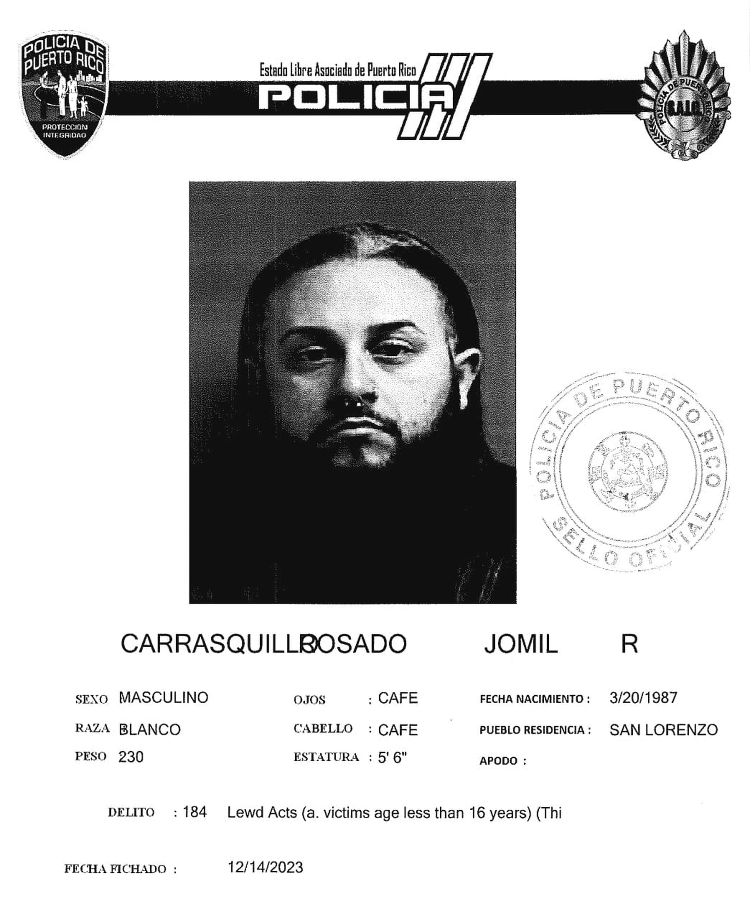 Jomil R. Carrasquillo Rosado fue acusado por los delitos de maltrato de menores y actos lascivos.