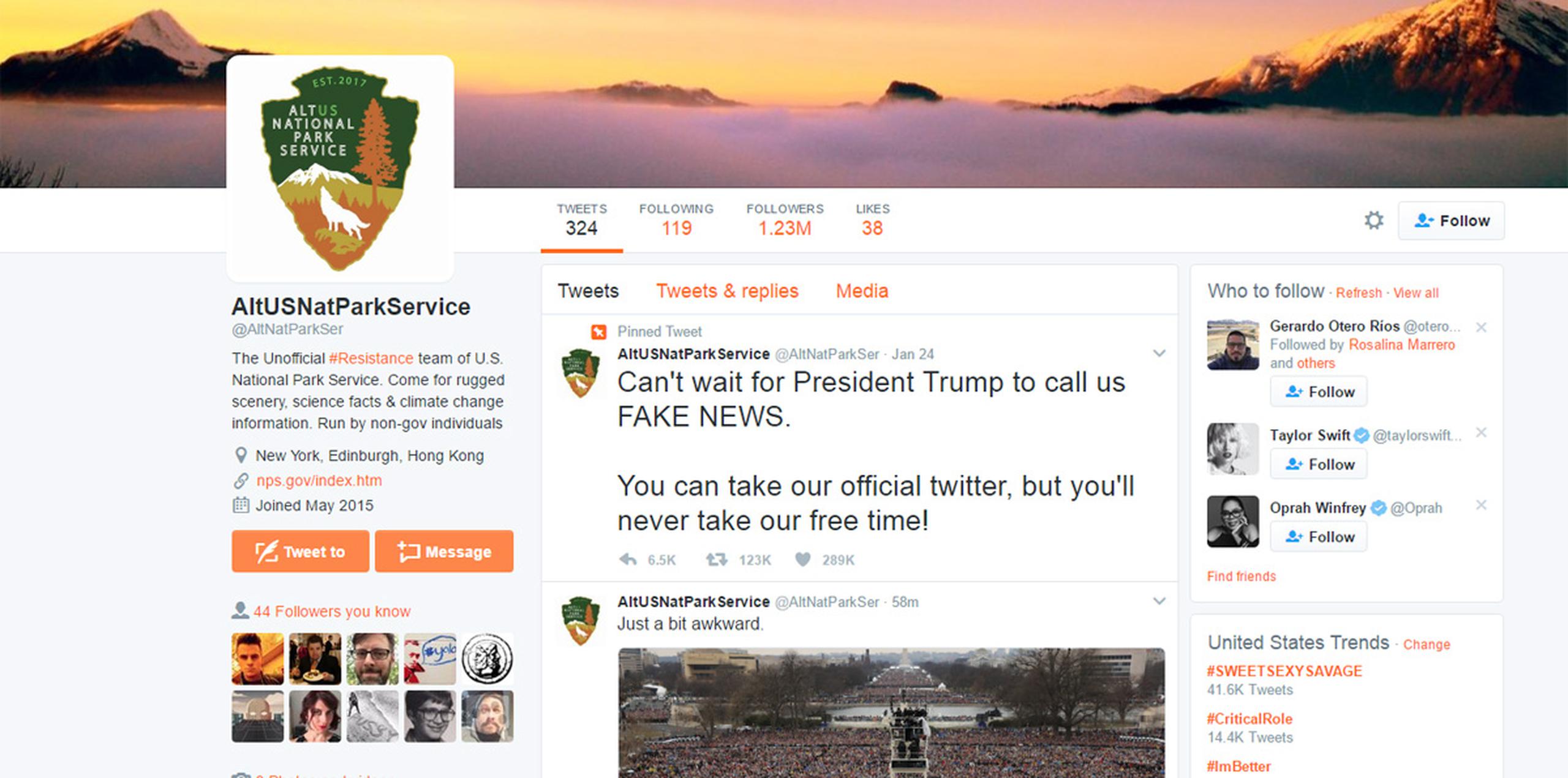 A partir del miércoles empezaron a aparecer decenas de cuentas no oficiales que decían representar a agencias federales, y que se burlaban de Trump utilizando la misma plataforma de medios sociales que el presidente usa a diario.