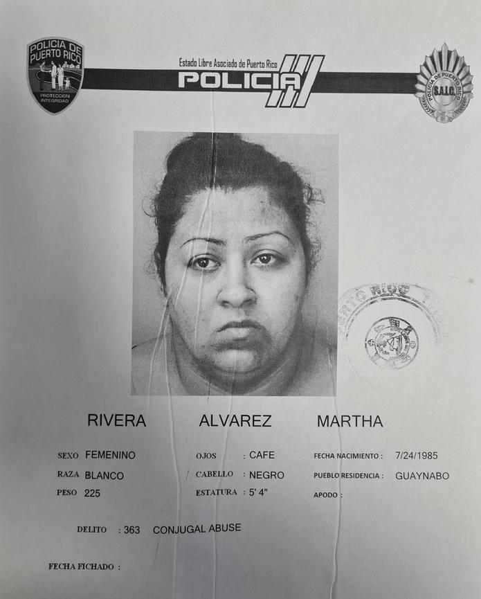 Ficha policial de Marta Rivera Álvarez, quien fue asesinada en Cataño el 22 de septiembre de 2022.