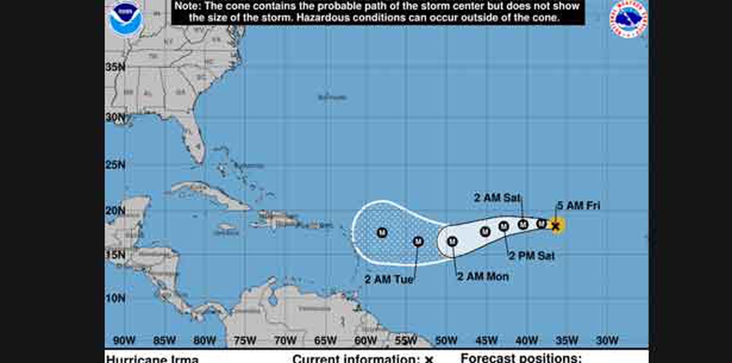 Los vientos con fuerza de huracán se extienden hasta 15 millas del centro y los vientos con fuerza de tormenta tropical se extienden hasta 90 millas del centro. (CNH)