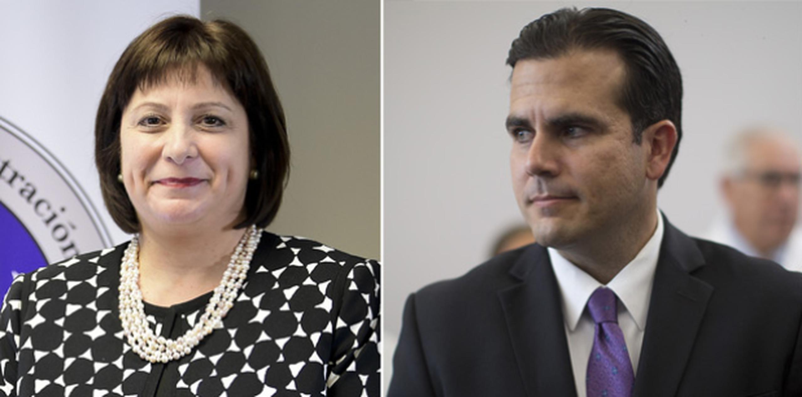 Natalie Jaresko, directora ejecutiva de la Junta de Supervisión Fiscal, y Ricardo Rosselló, gobernador de Puerto Rico. (Archivo)