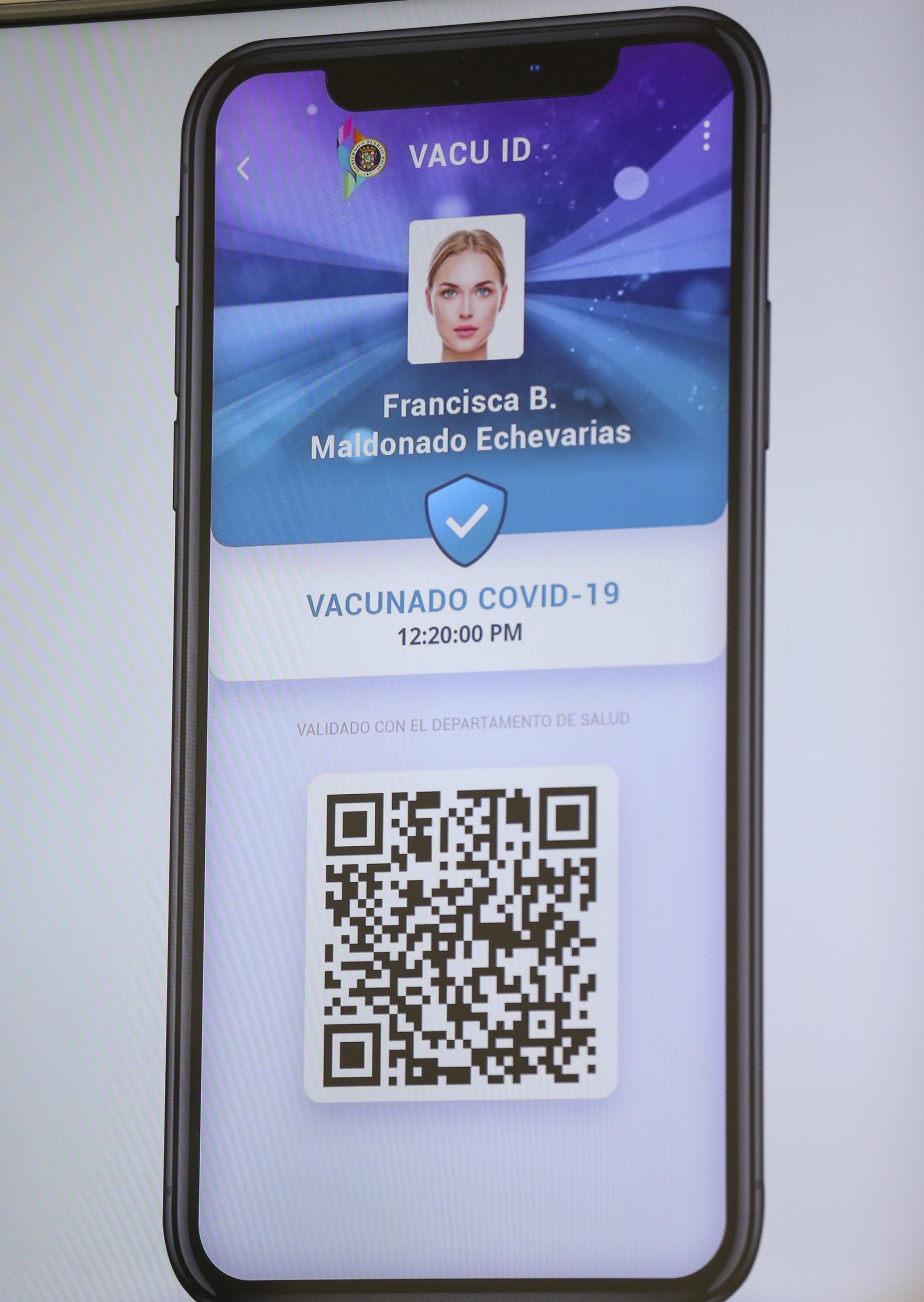Ejemplo de cómo es el Vacu ID, identificación de vacunación contra el COVID-19 expedida por el gobierno de Puerto Rico.