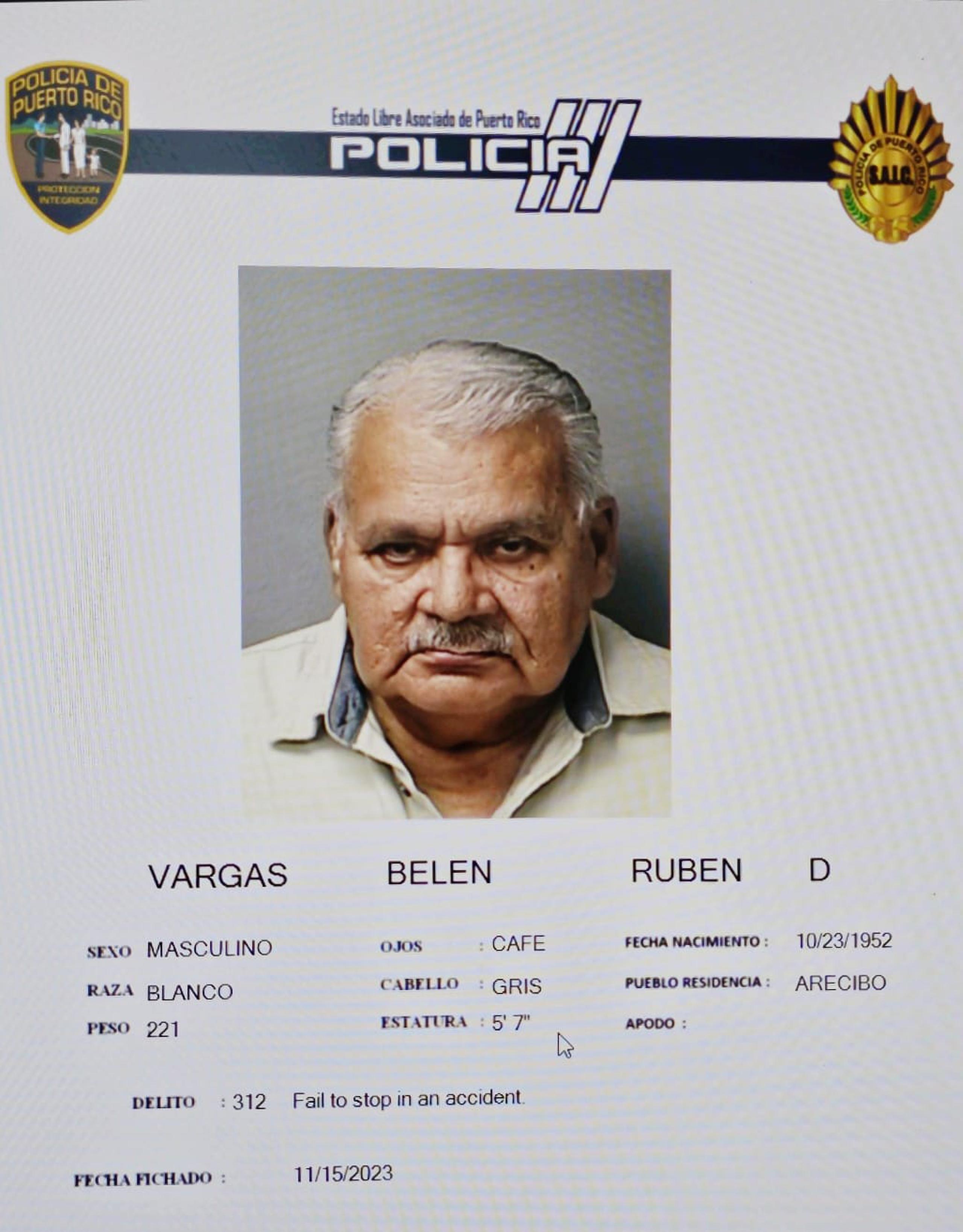 Rubén D. Vargas Belén estuvo involucrado en un "hit & run" en Arecibo.