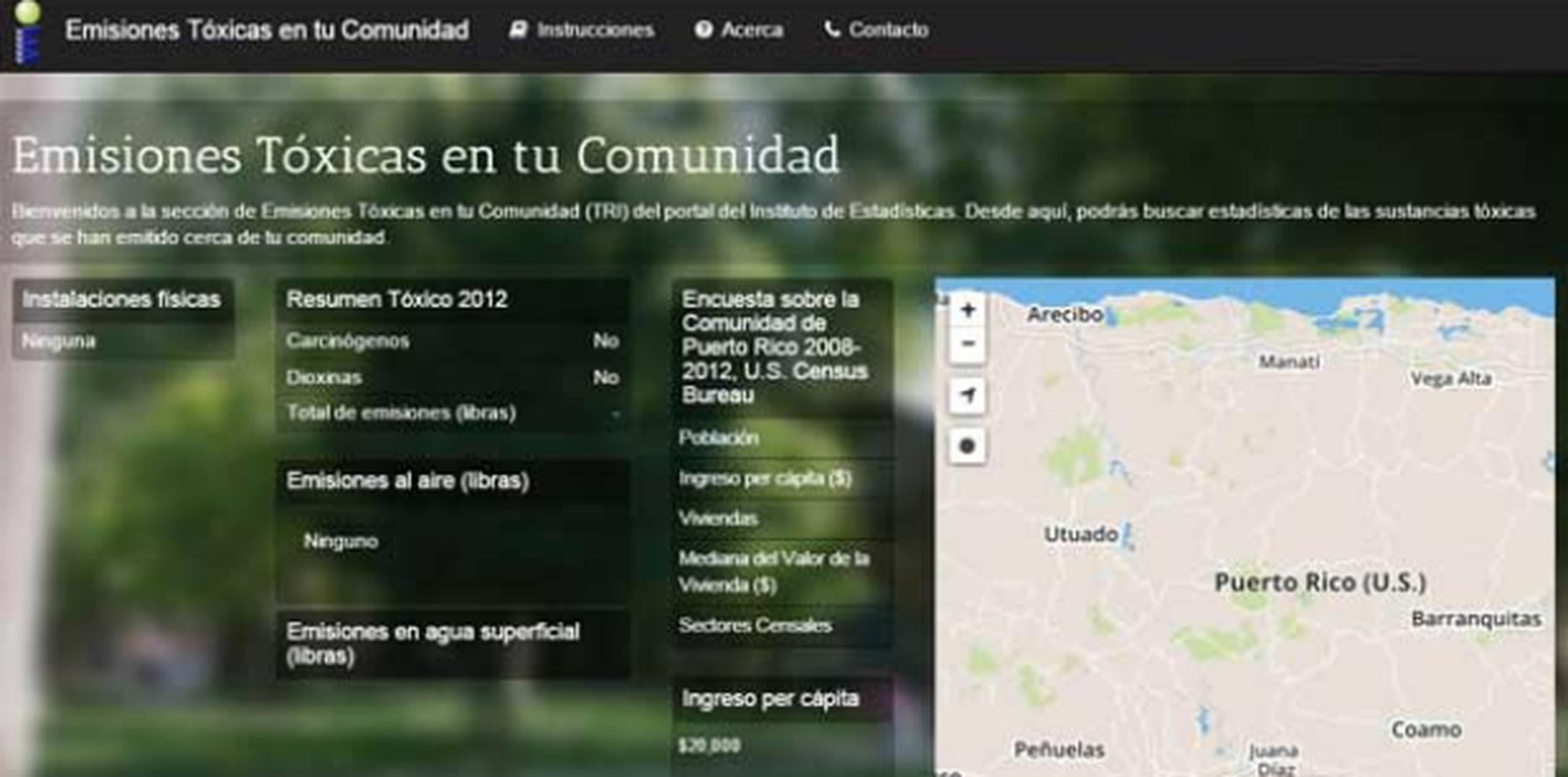 El portal permite conocer los tóxicos de mayor emisión y presenta estadísticas socio económicas de las comunidades con información en español.
(www.emisionestoxicaspr.org)