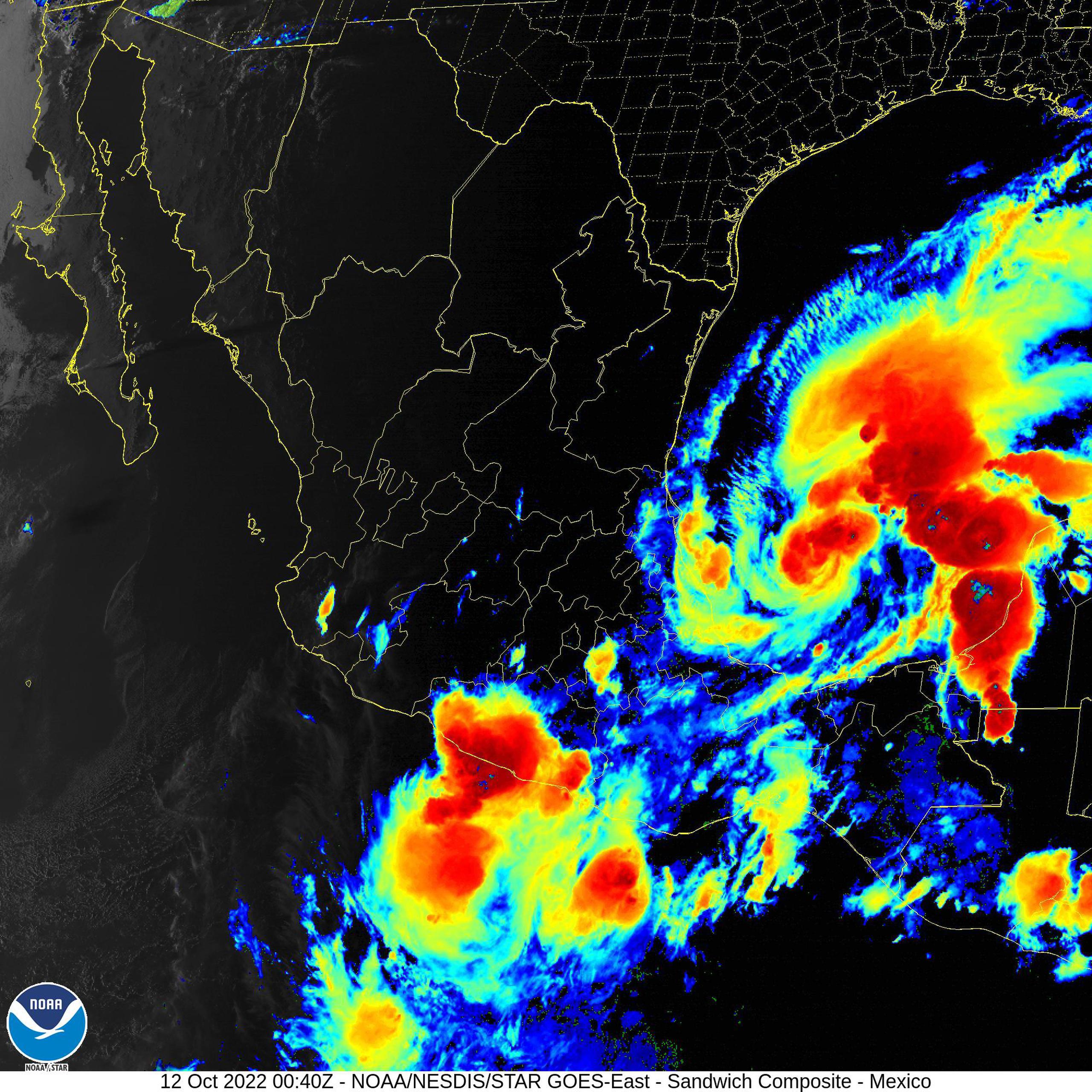 Imagen infrarroja de la tormenta tropical Karl, en México.