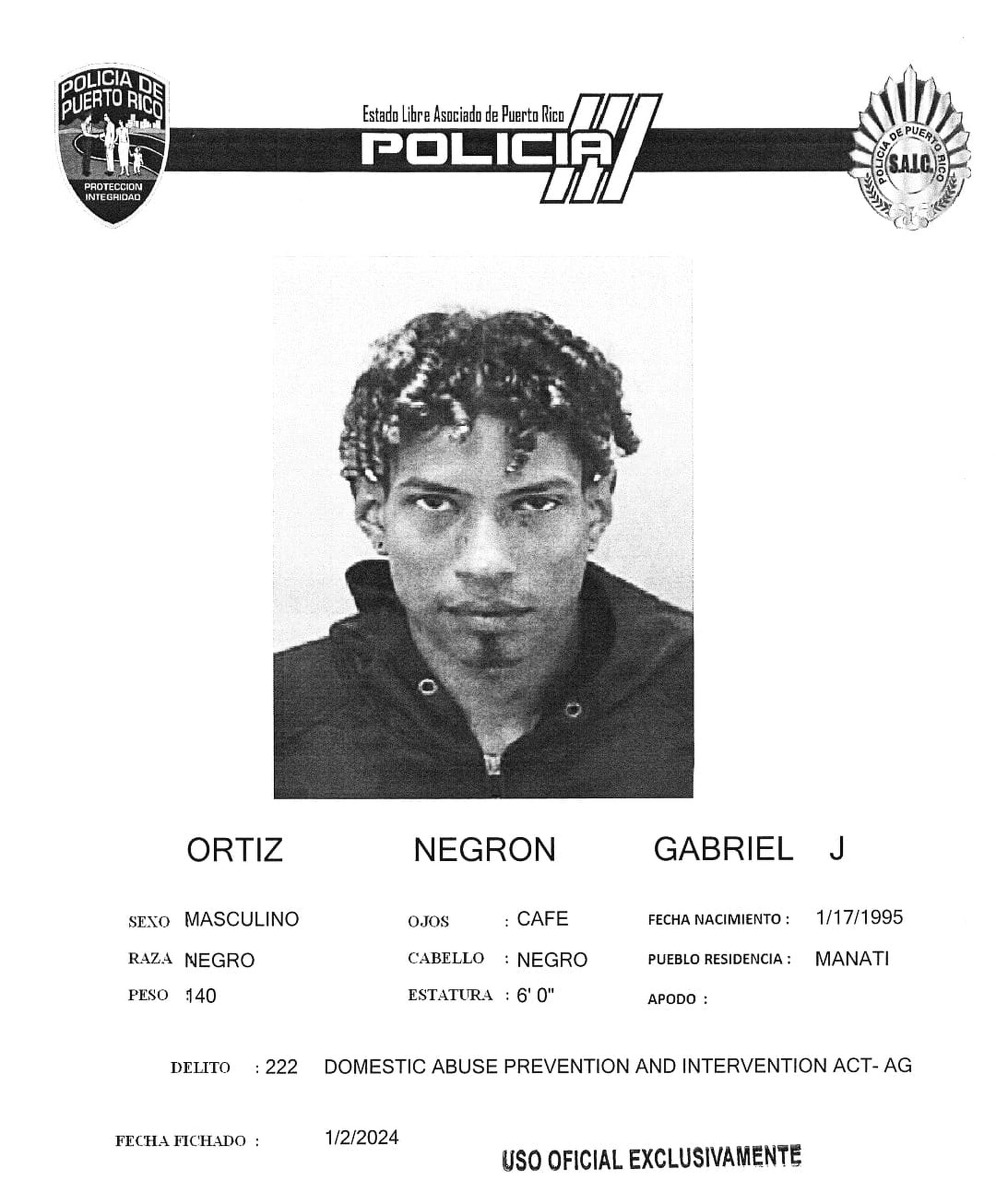 Gabriel J. Ortiz Negrón enfrenta un cargo por maltrato agravado contra su pareja consensual.