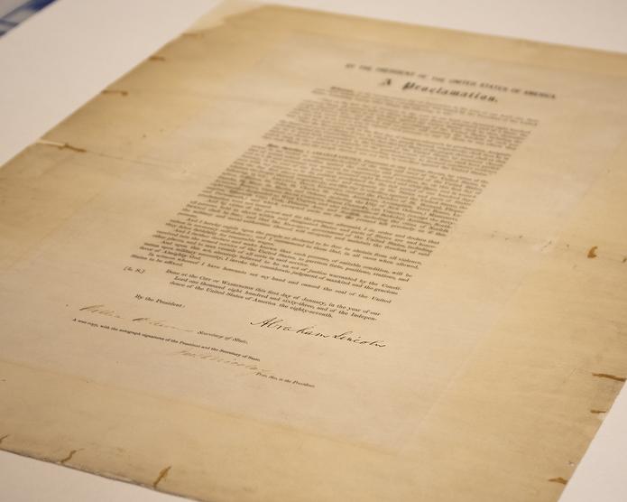 Un ejemplar firmado de la Proclamación de Emancipación de los esclavos.