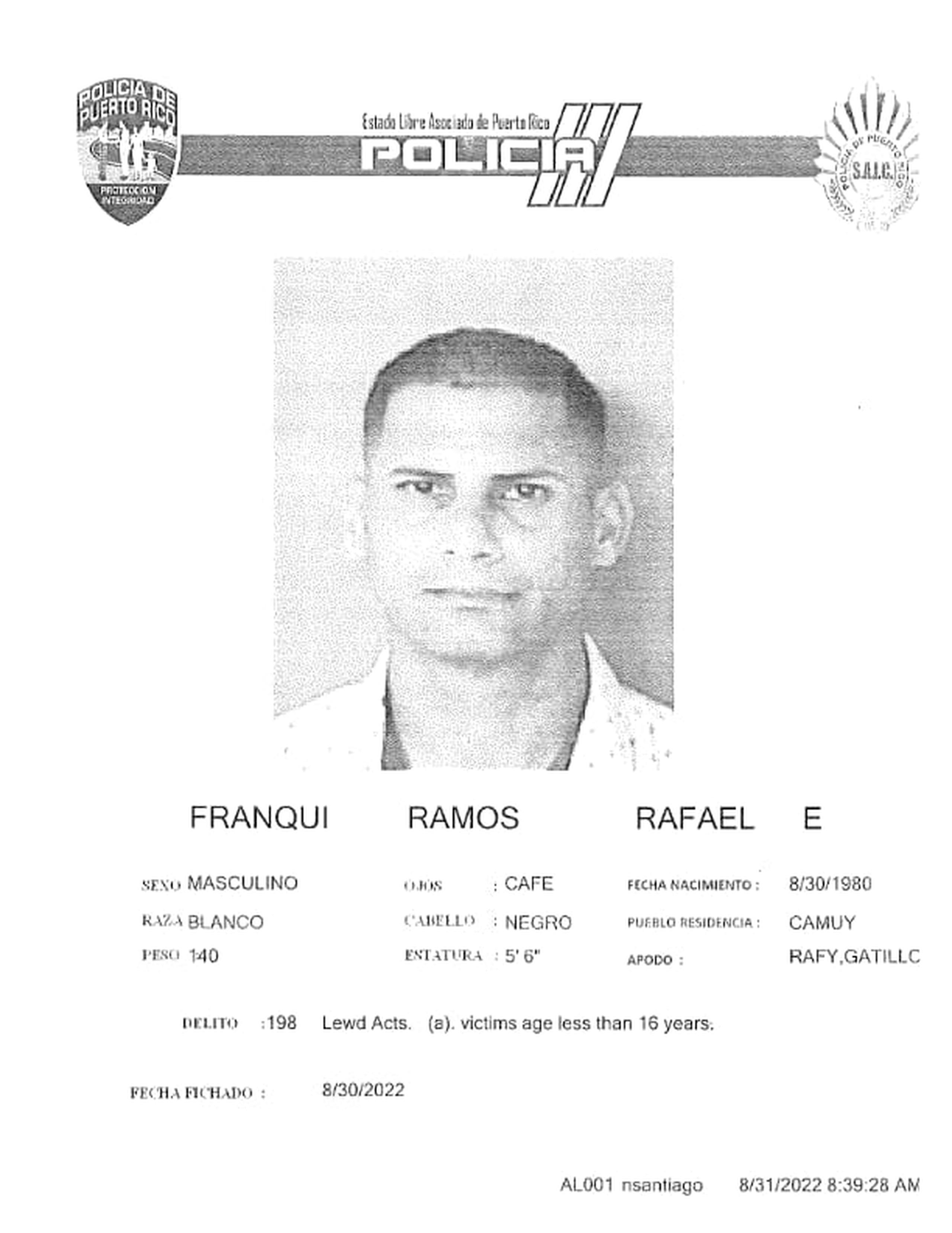 Rafael E. Franqui Ramos fue acusado por el delito de actos lascivos contra una menor.