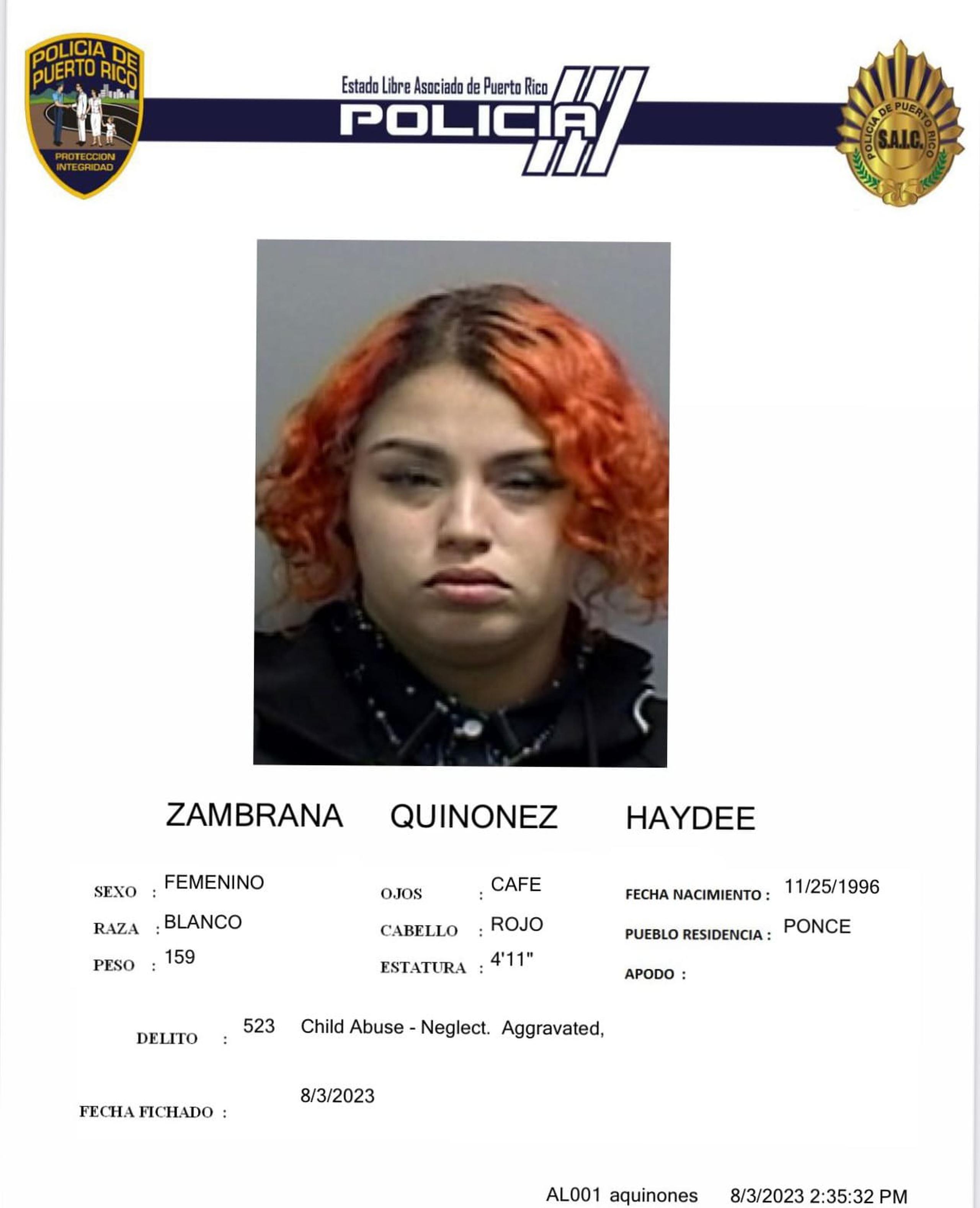 Haydee Zambrana Quiñones, enfrenta cargos por maltrato de menores.