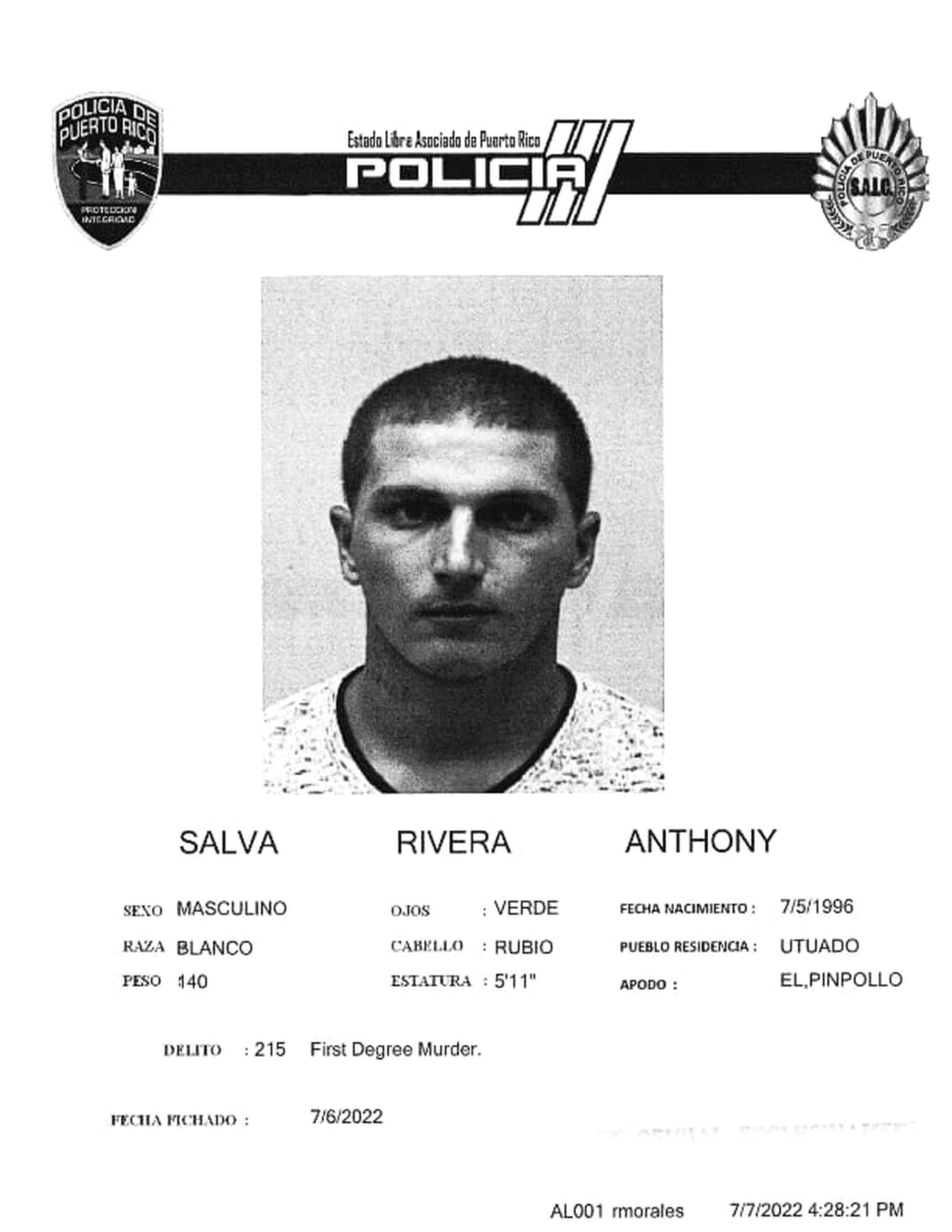 Anthony Salvá Rivera acusado por asesinato en primer grado y violación a la Ley de Armas, por el crimen de su compañera de trabajo.