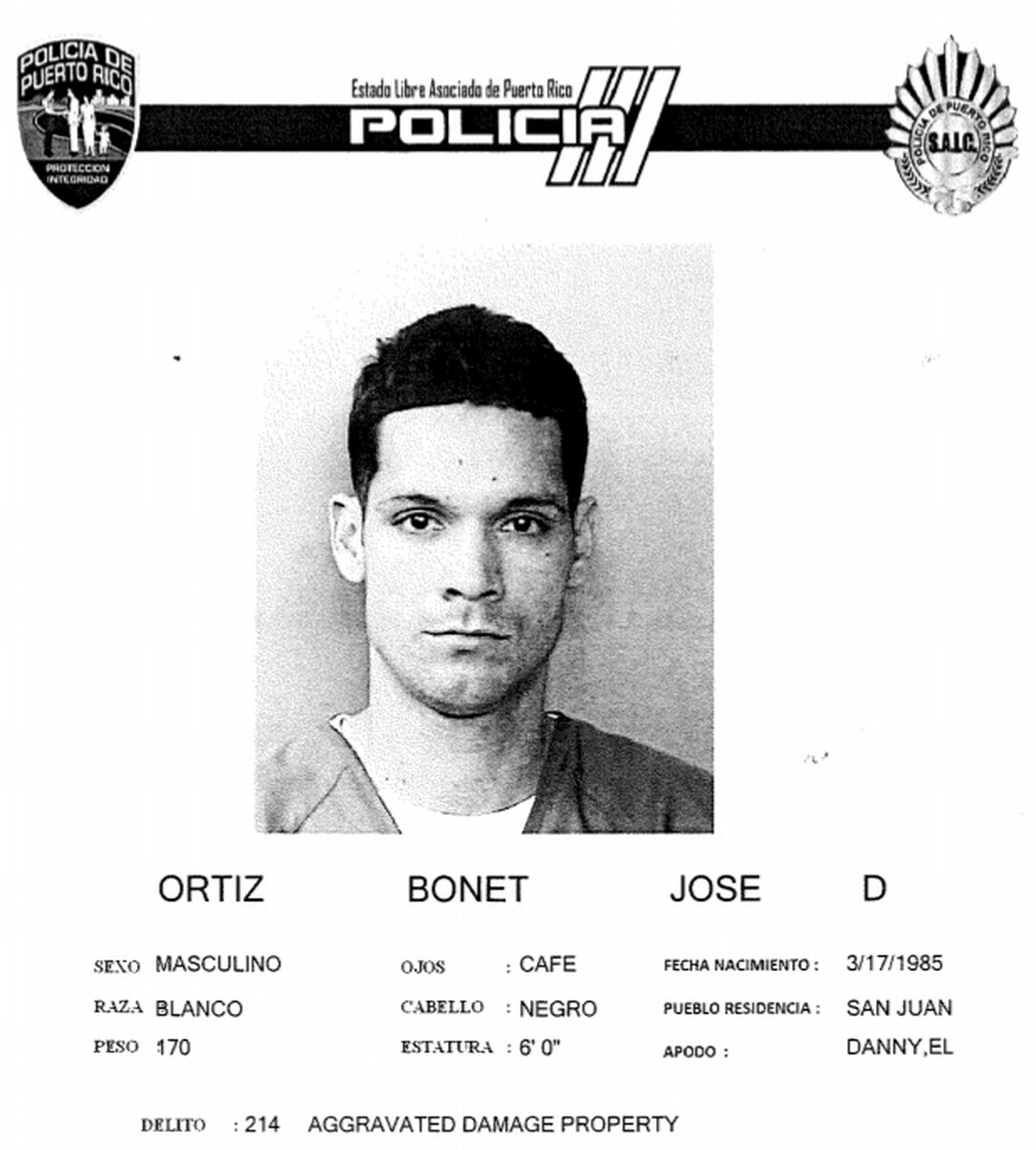 Ficha de José D. Ortiz Bonet alias Danny.